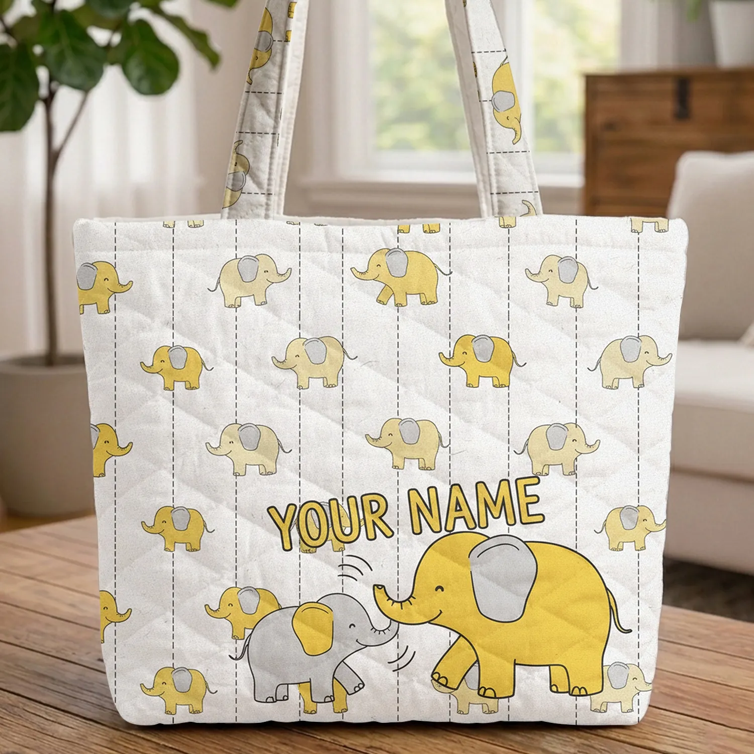 Adorable Cartoon Elephants Playing - New Baby Shower Gift for Kids Quilted Tote Bag - 1