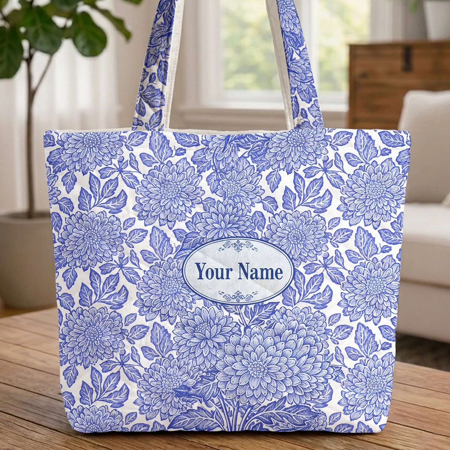 Chrysanthemum Foliage Blooms - Everyday Tote Home Decor Gift Quilted Tote Bag - 1
