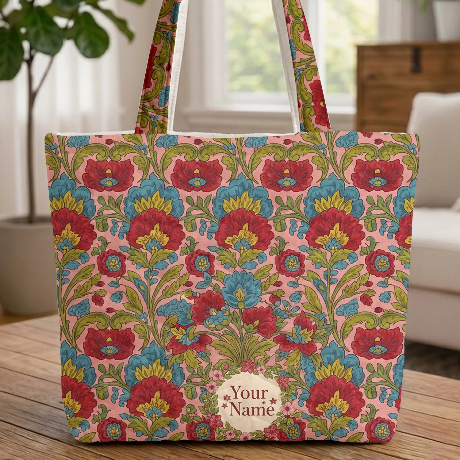 Lush Chintz Floral Blossom Foliage Bouquet Garland - Everyday Carry Essential Gift Quilted Tote Bag - 1