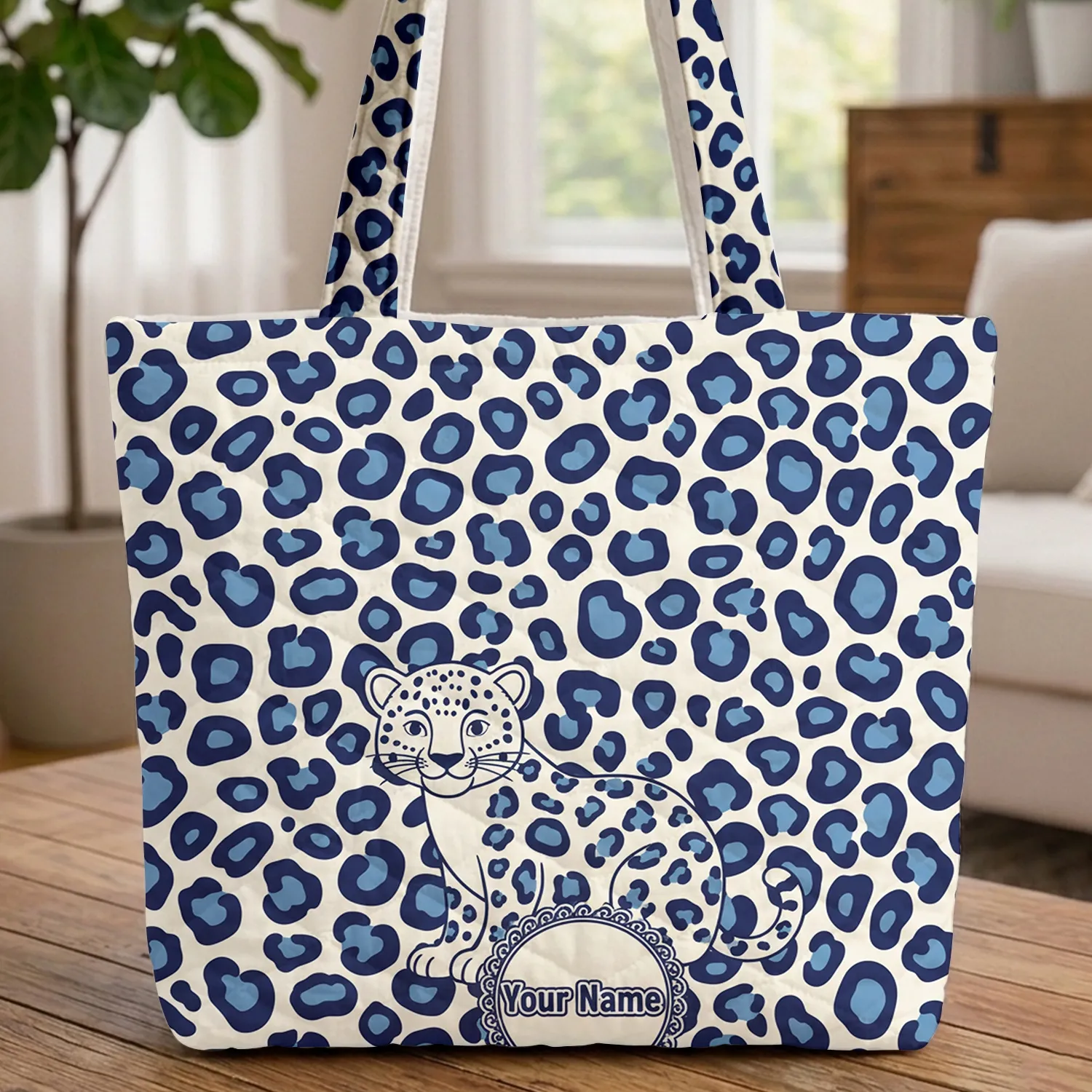 Personalized Circular Leopard Cub Leopard Spots - Wildlife Lover Gift Everyday Tote for Her Quilted Tote Bag - 1