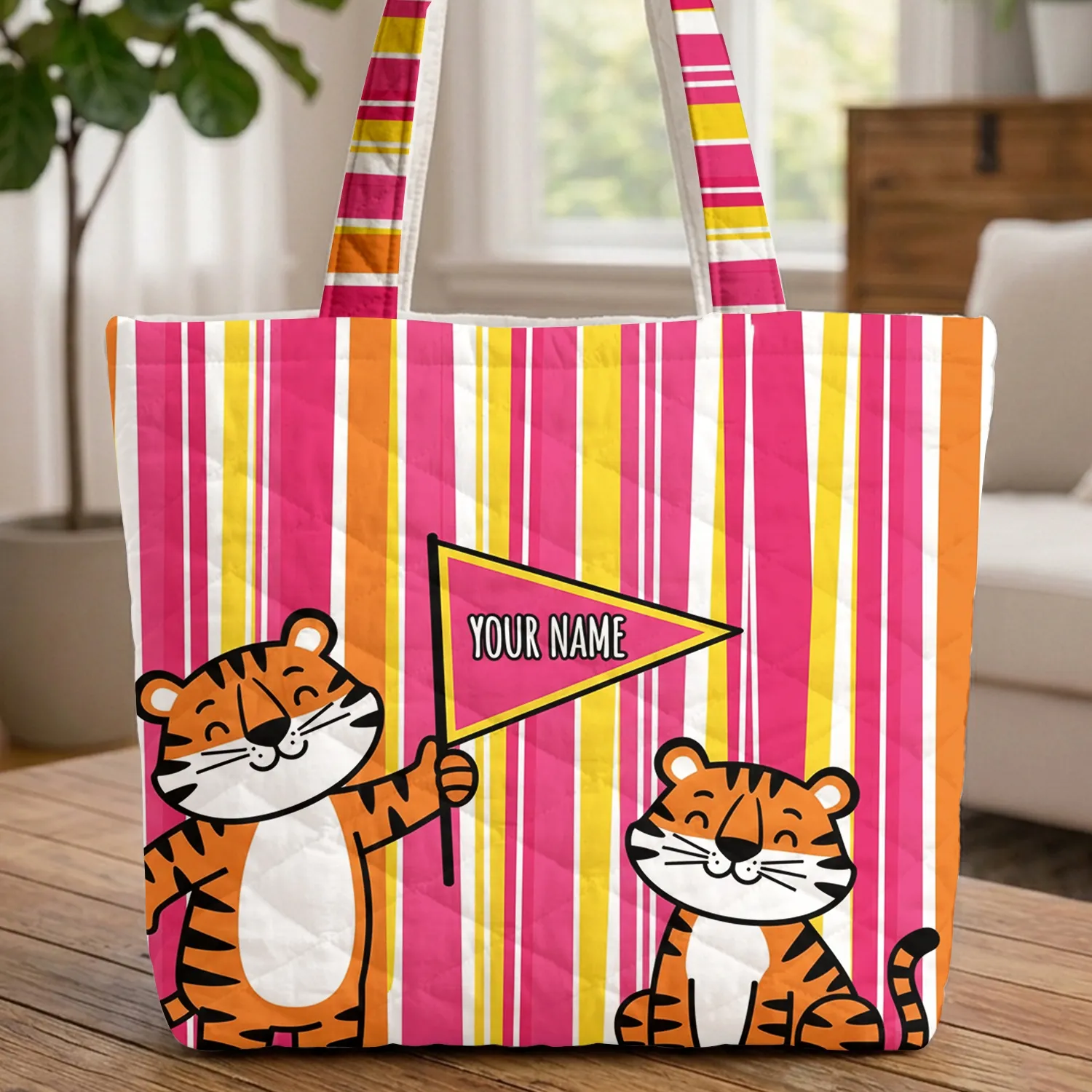 Tiger Triangle Pennant - Wildlife Lover Everyday Carry Gift Quilted Tote Bag - 1
