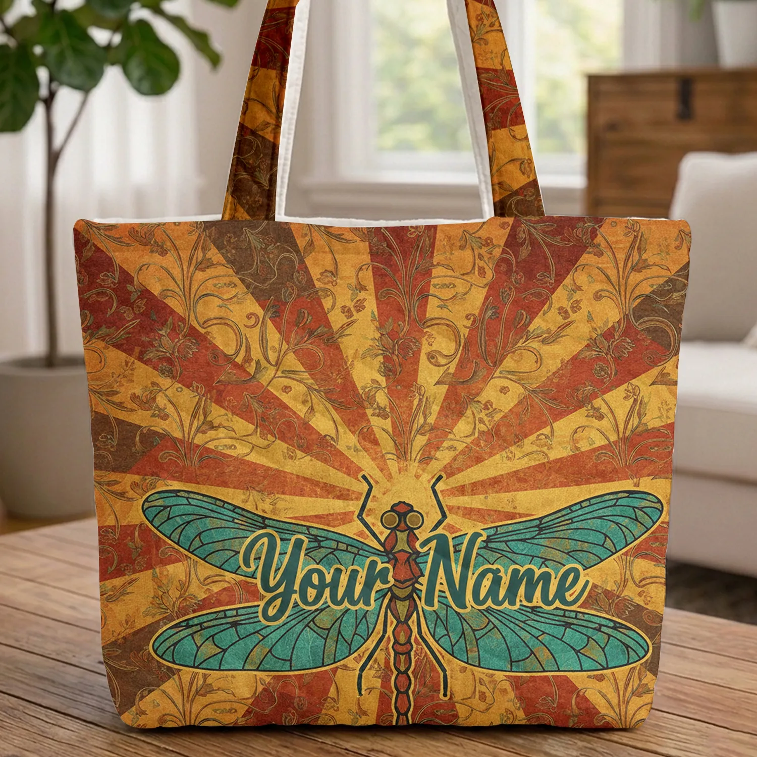 Ornate Dragonfly Art Nouveau Floral - Nature Lover Everyday Gift Quilted Tote Bag - 1