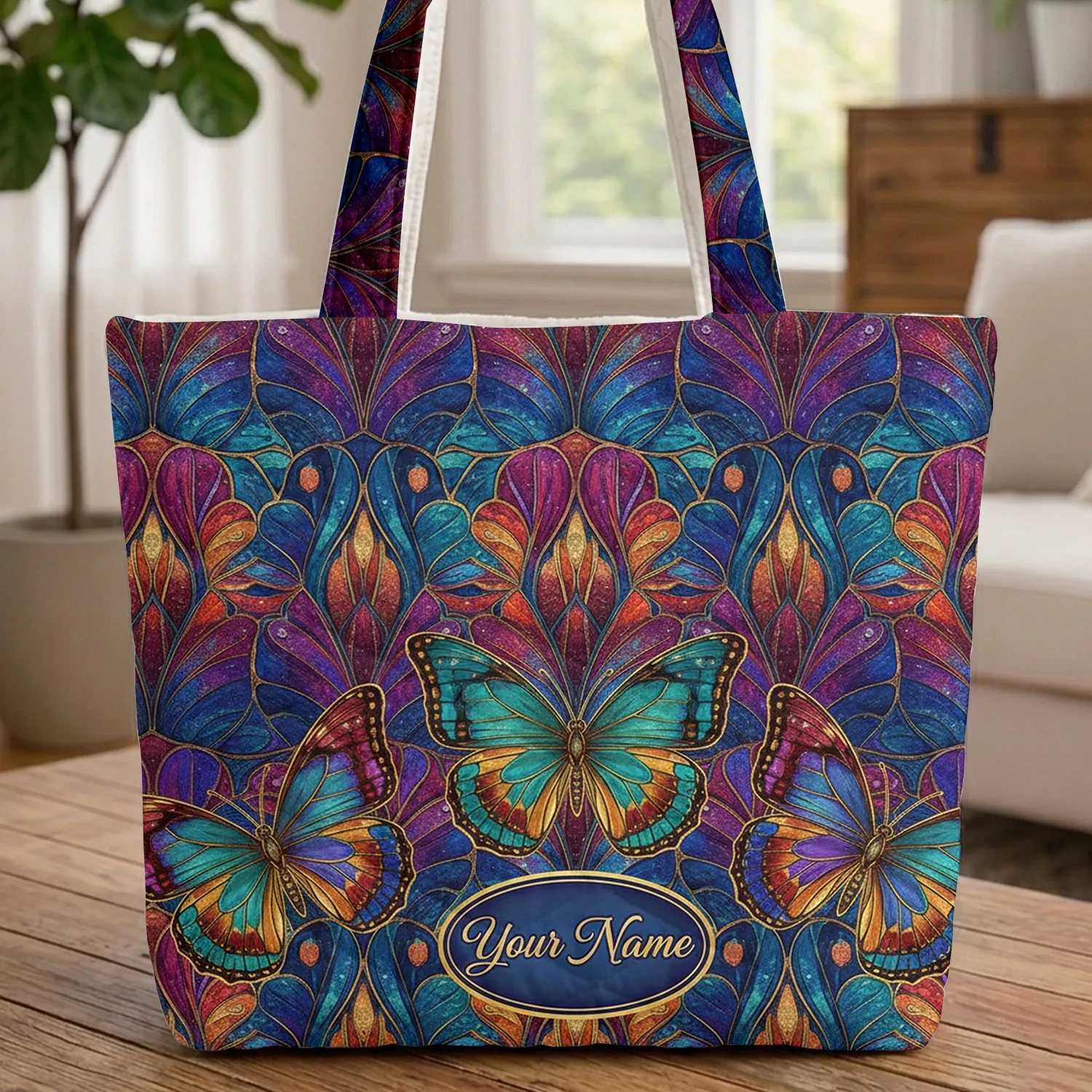 Iridescent Swirling Butterflies Rich Texture Enamel Plaque - Wildlife Lover Gift Quilted Tote Bag - 1