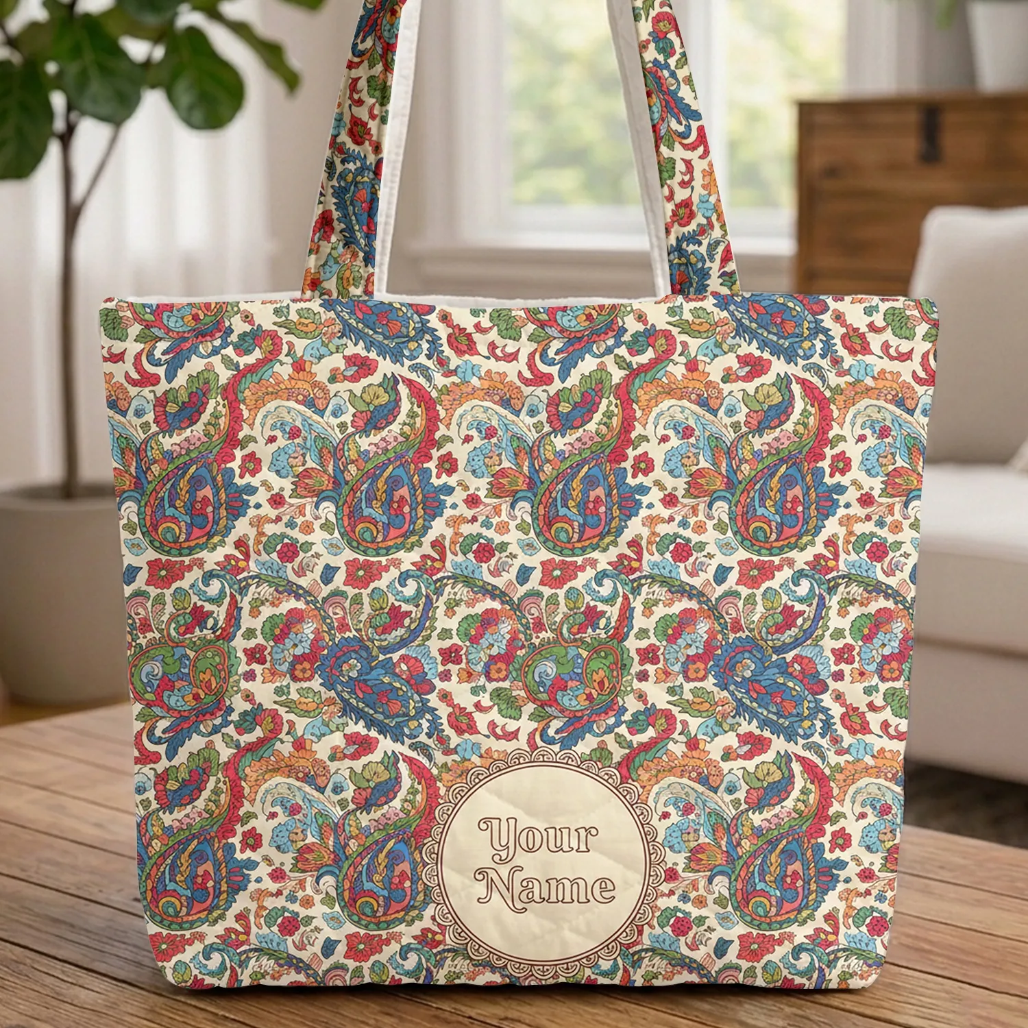 Indian Paisley Floral Medallion - Everyday Tote Quilted Tote Bag - 1