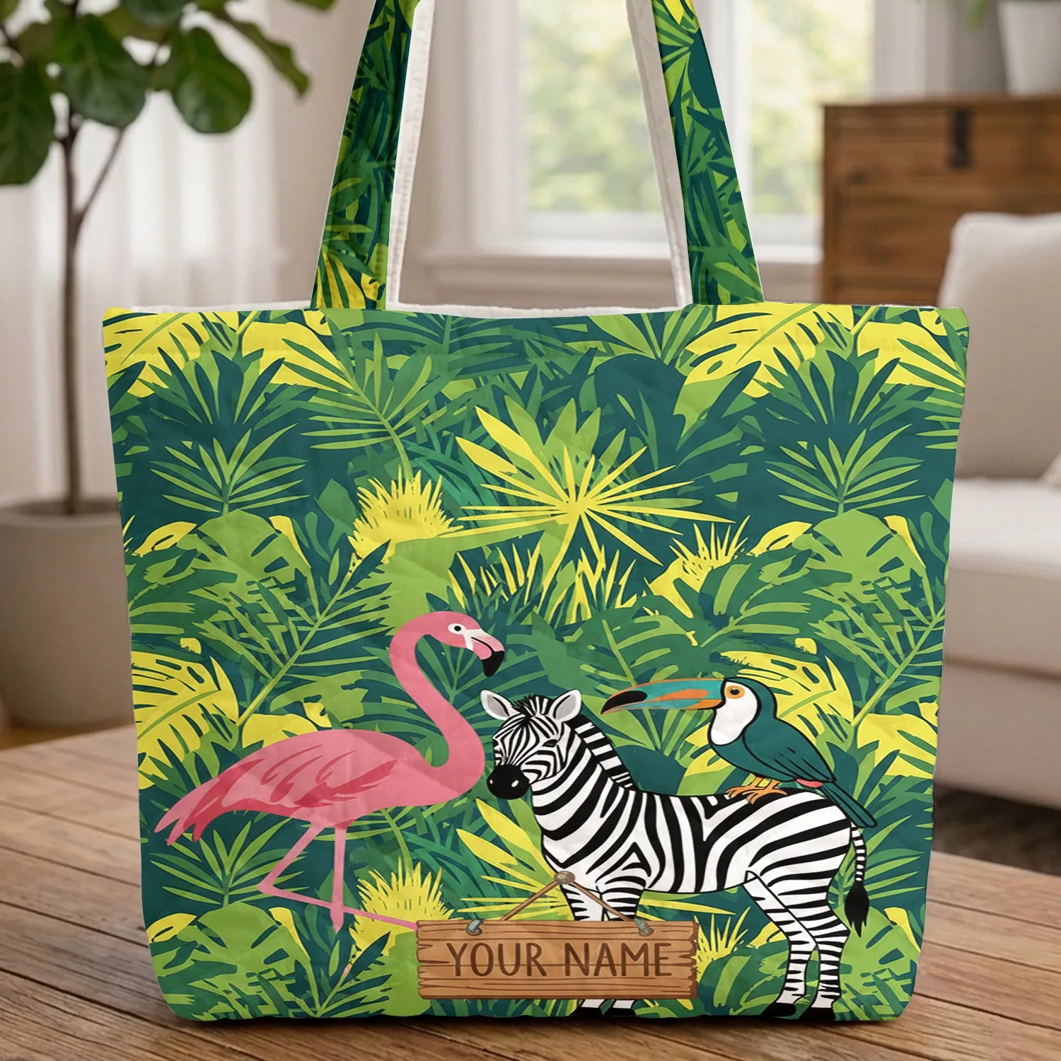 Flamingo Zebra Toucan Tropical Jungle - Wildlife Lover Home Decor Gift Quilted Tote Bag - 1