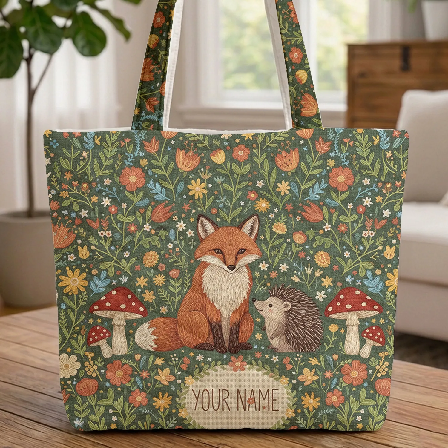 Red Fox Hedgehog Wildflower Moon Toadstool - Wildlife Lover Everyday Gift Quilted Tote Bag - 1