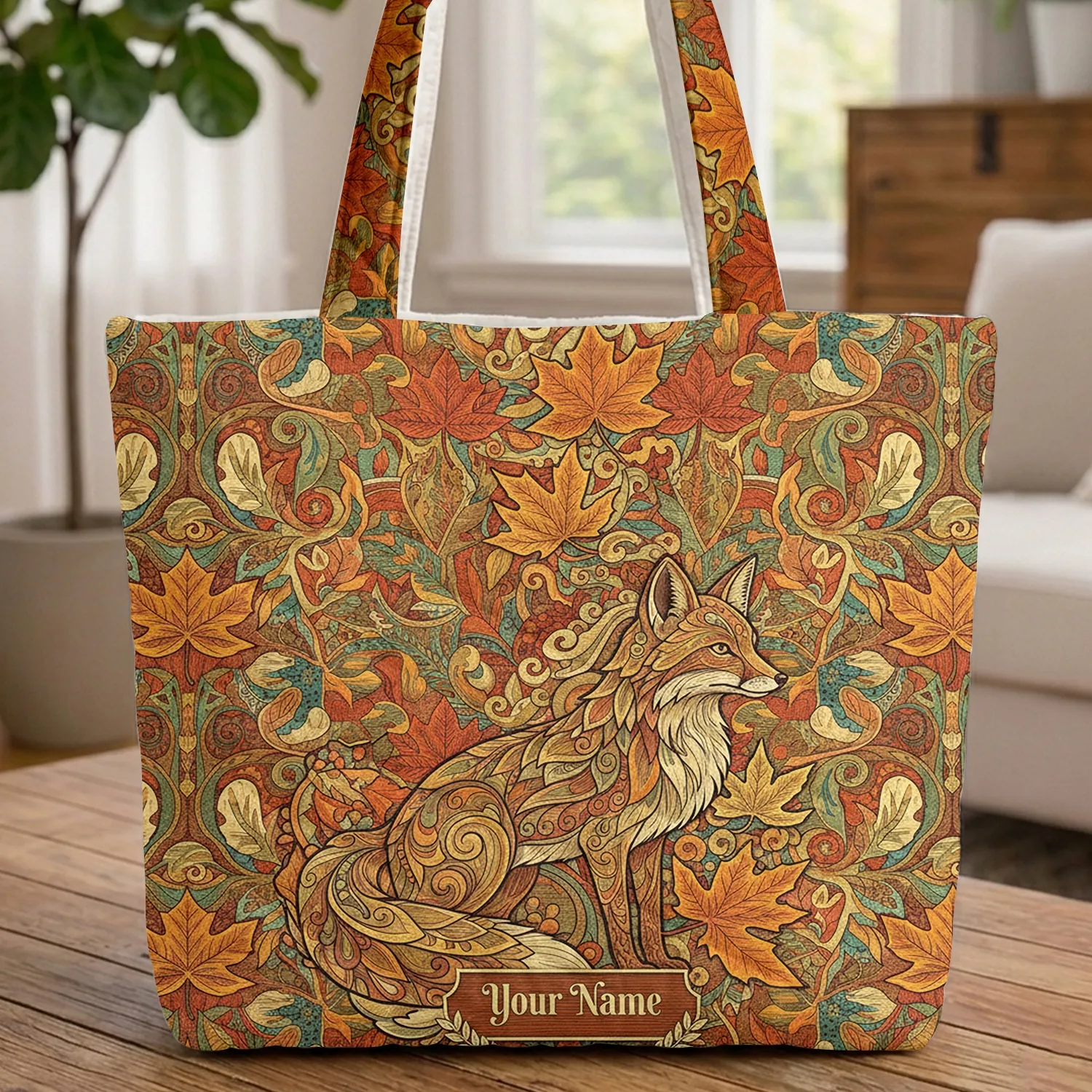 Fox Autumn Leaves Leaf Garland - Fall Home Decor Wildlife Lover Gift Quilted Tote Bag - 1