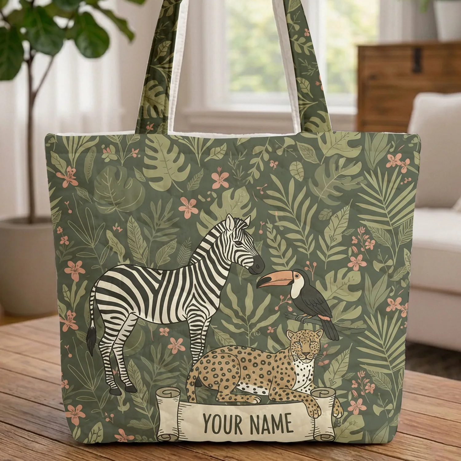 Zebra Leopard Toucan Tropical Jungle Wildlife Lover Gift Quilted Tote Bag - 1