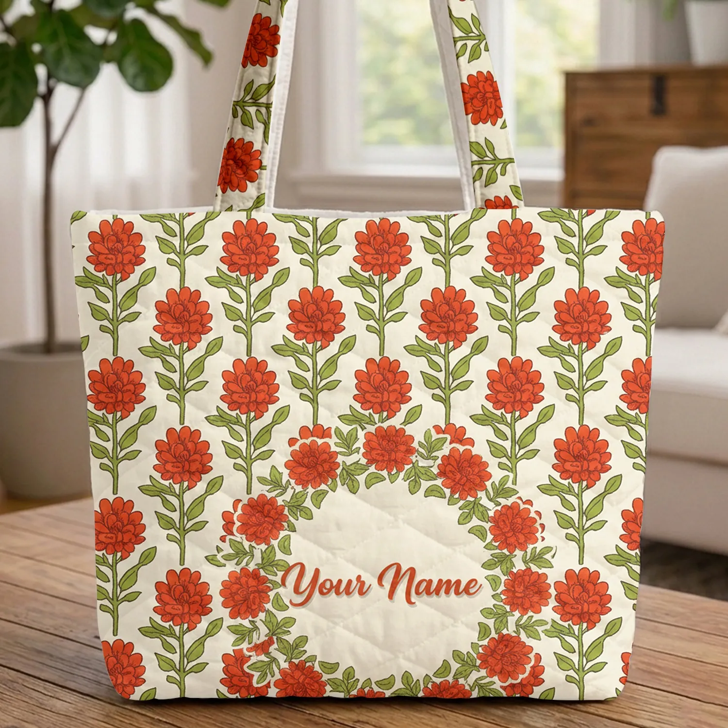 Chrysanthemum Floral Wreath Botanical - Everyday Floral Lover Gift Quilted Tote Bag - 1