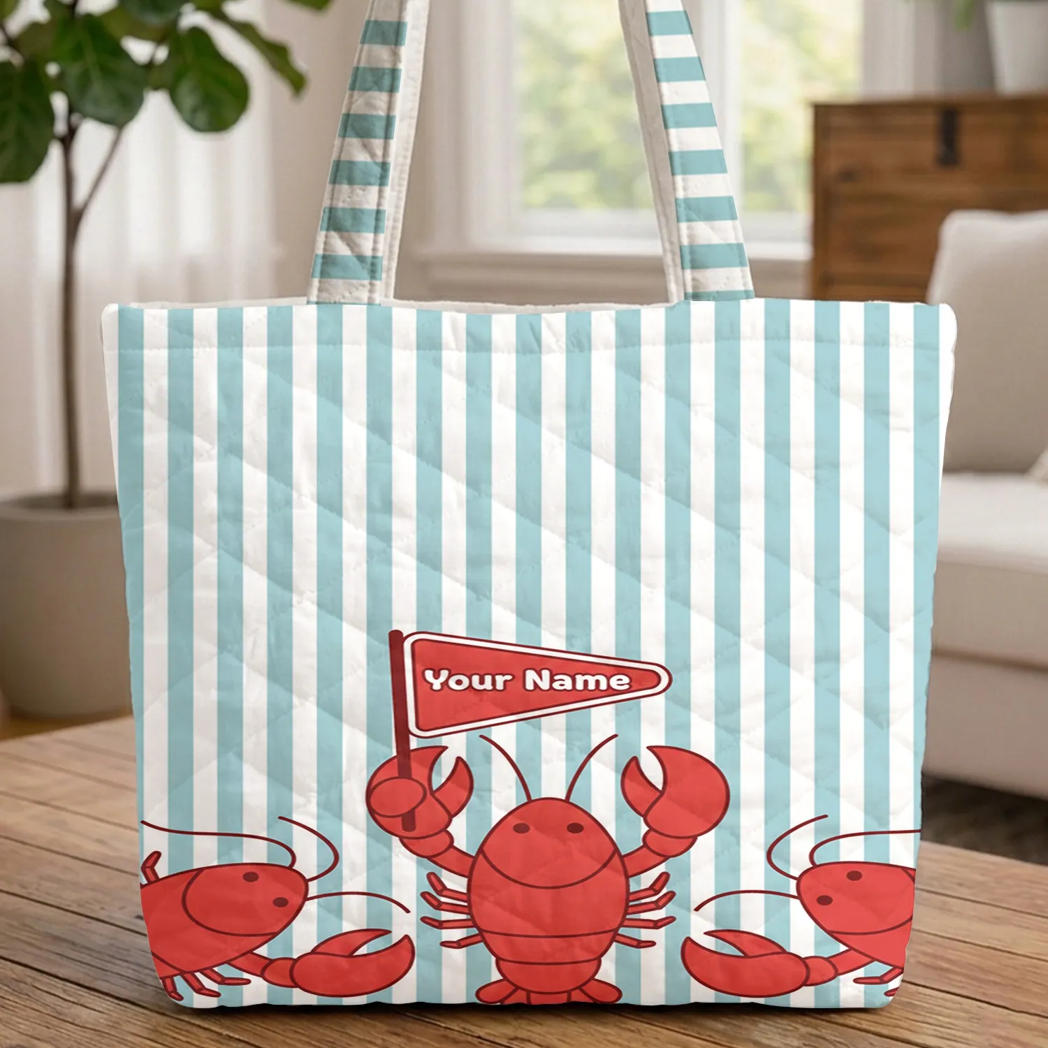 Three Red Lobsters Personalization - Nautical Lifestyle Gift for Sea Lover Quilted Tote Bag - 1