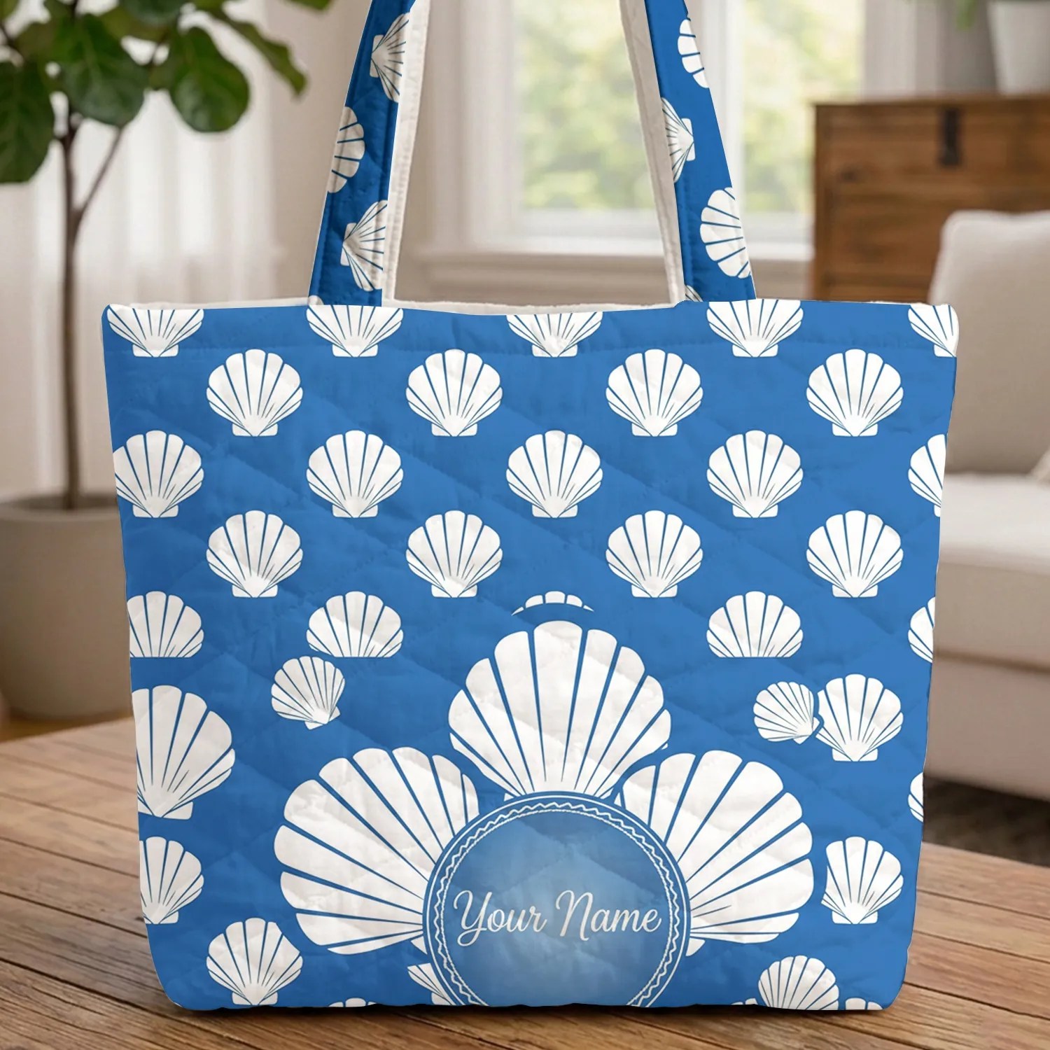 Three Scallop Shells Ocean Beach Marine - Vacation Gift for Sea Lovers Quilted Tote Bag - 1