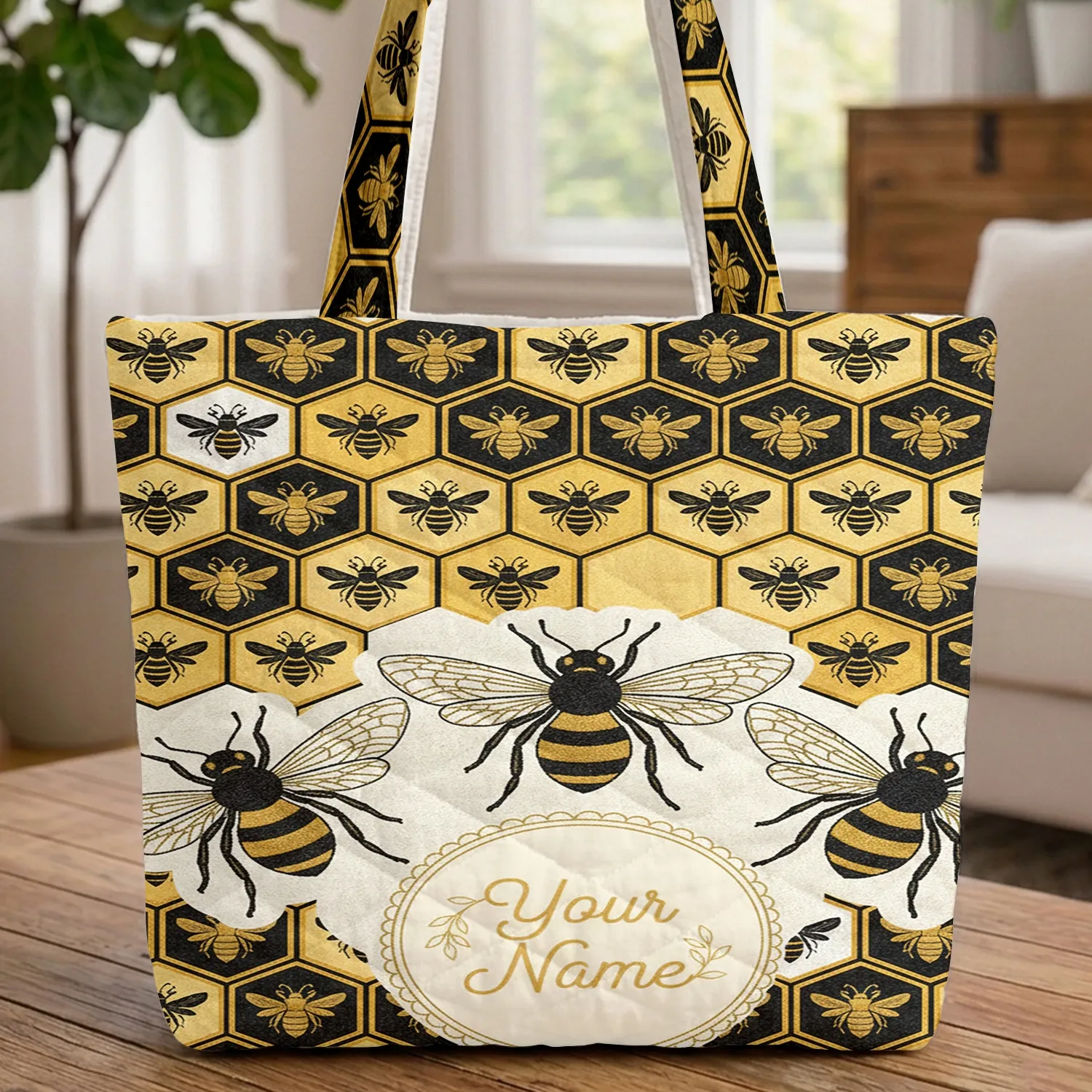 Bees Honeycomb Filigree Medallion - Everyday Tote Gift for Bee Lover Quilted Tote Bag - 1