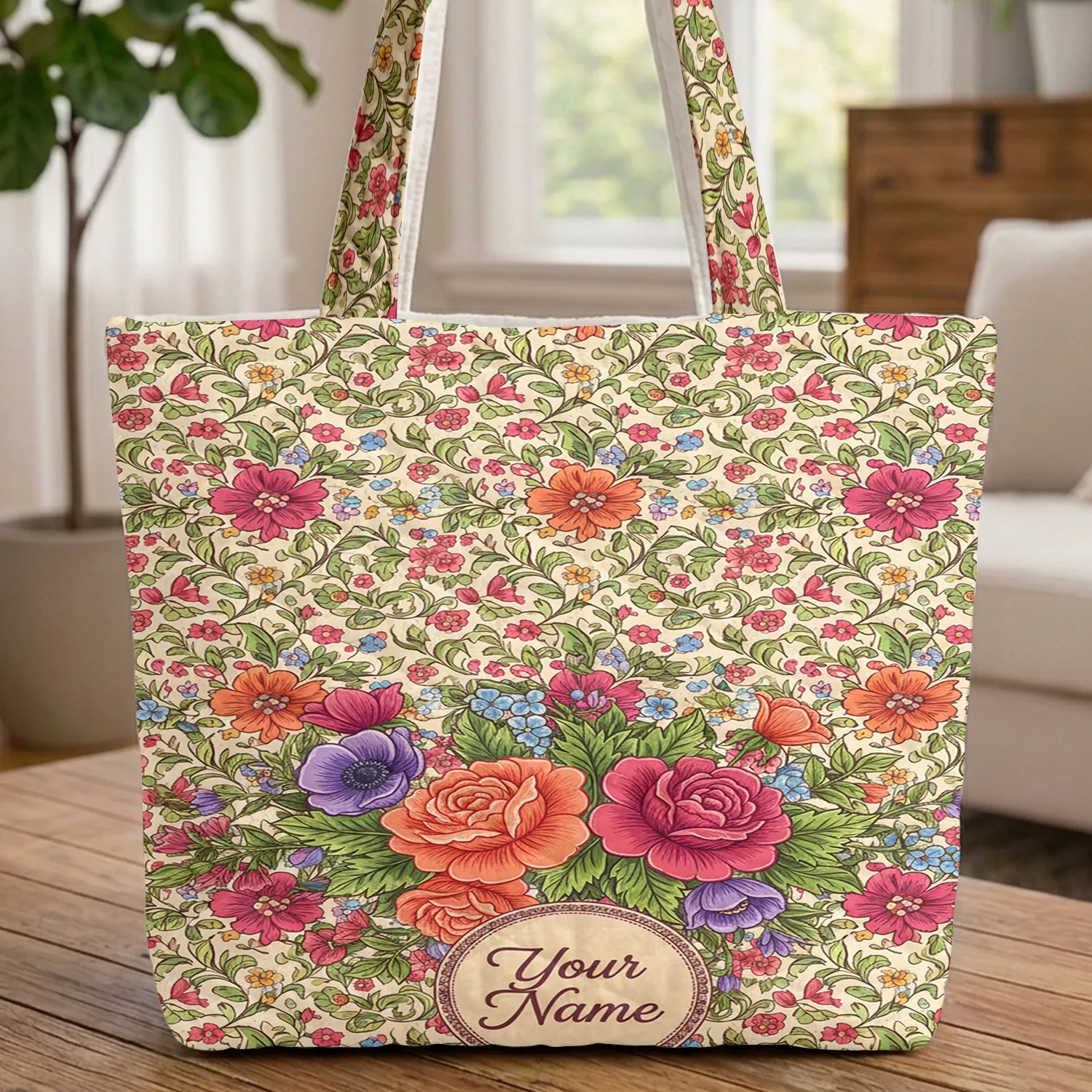Floral Bouquet Roses Anemones Vines - Everyday Tote Gift Quilted Tote Bag - 1