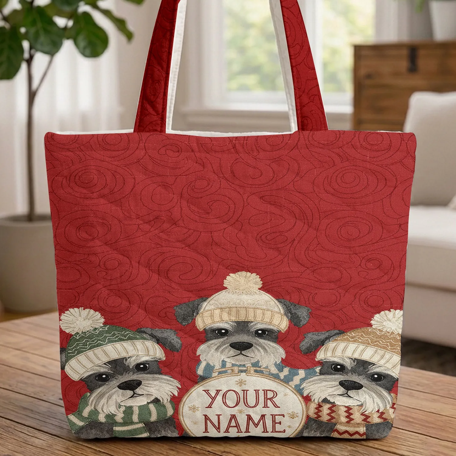 Miniature Schnauzer Dogs Winter Hat Snowflakes - Holiday Season Pet Owner Gift Quilted Tote Bag - 1