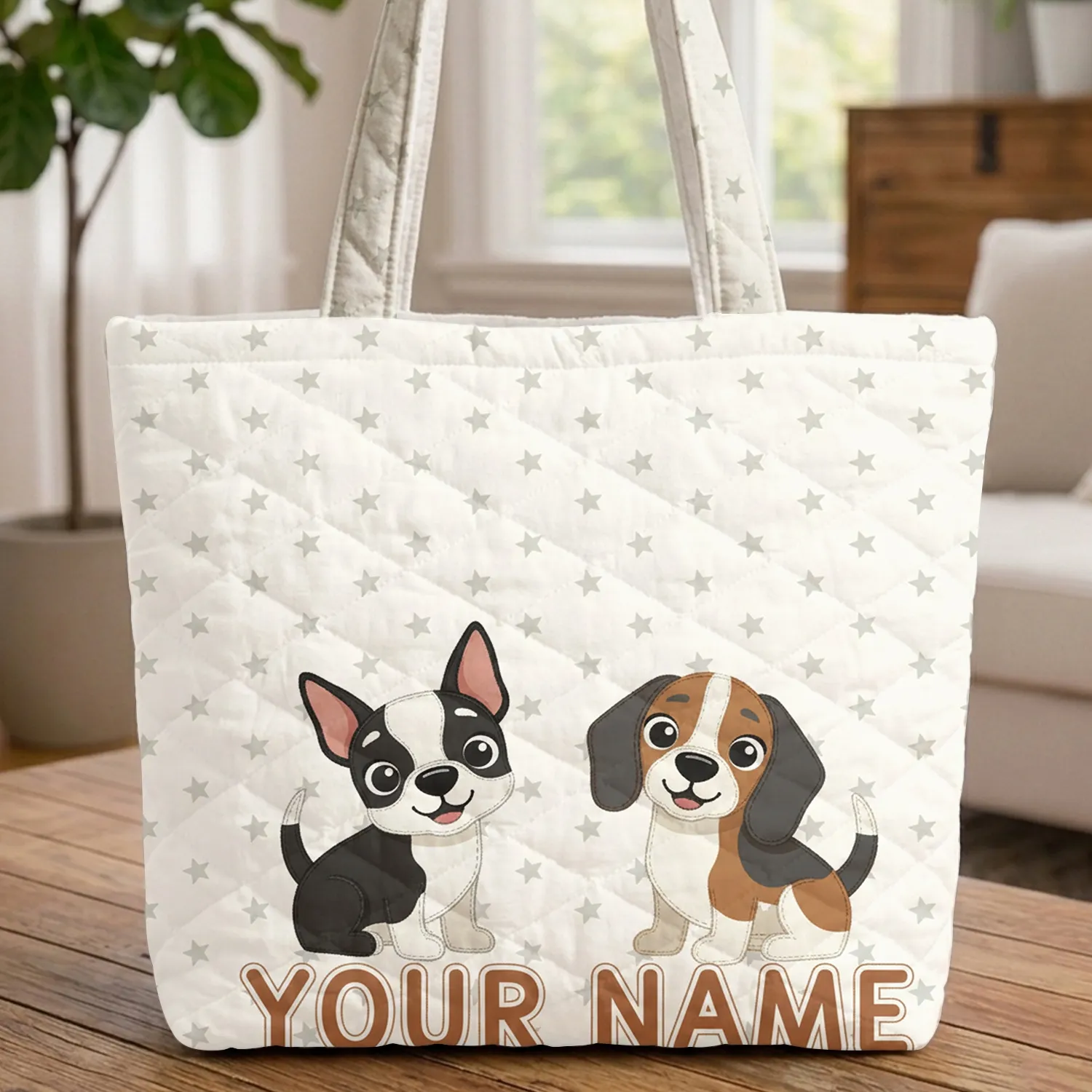 Playful Boston Terrier Beagle Dogs - Everyday Carryall Dog Lover Gift Quilted Tote Bag - 1