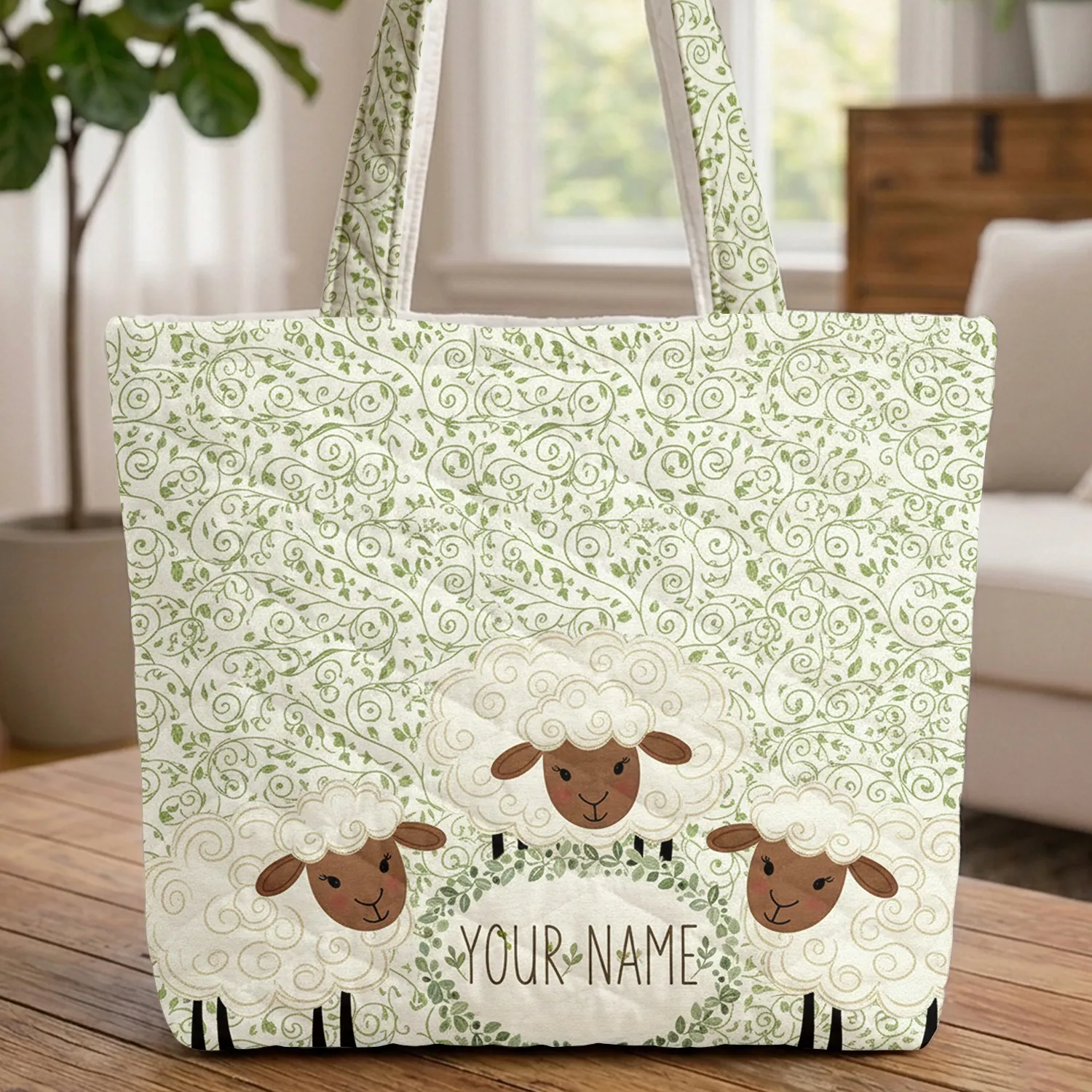 Fluffy Sheep Children's Book Swirling Vines - New Baby Nursery Gift Quilted Tote Bag - 1