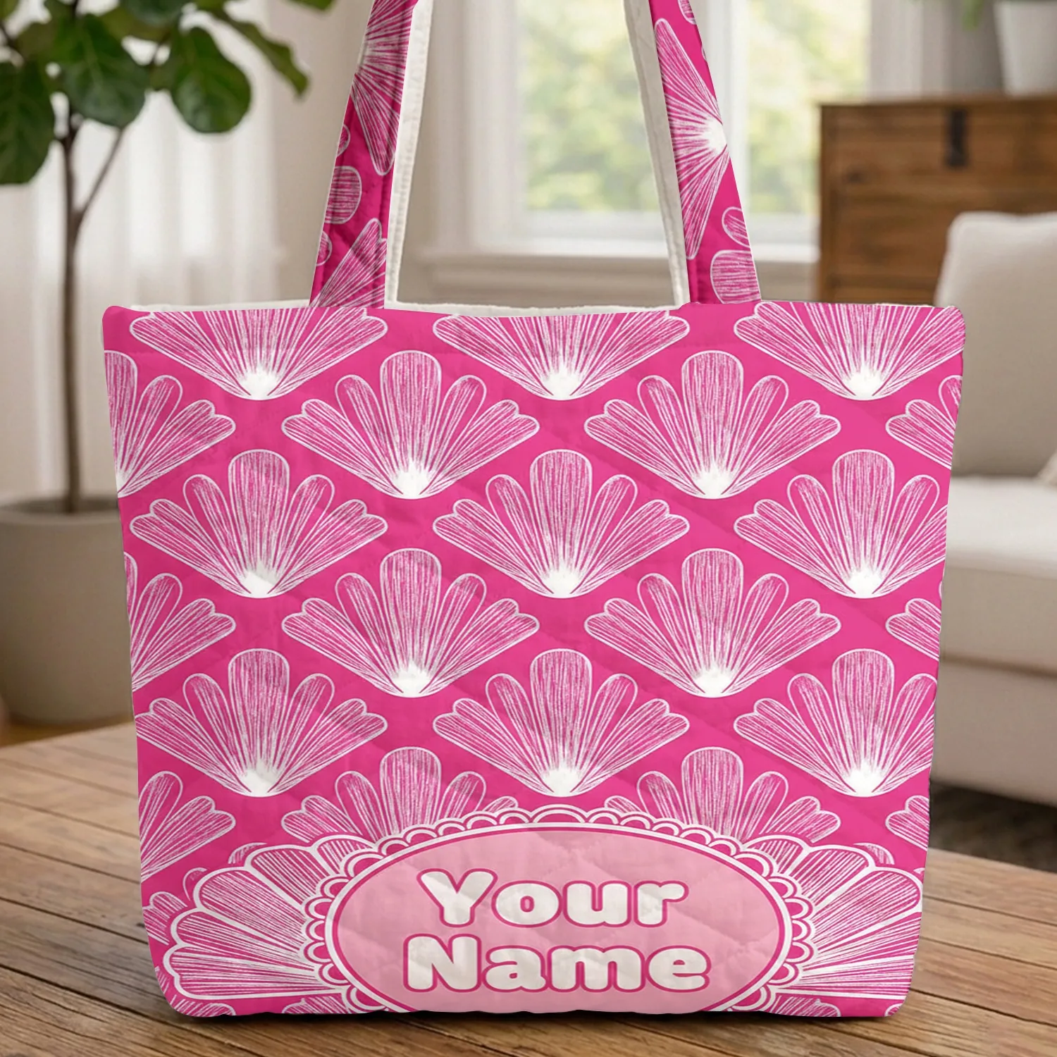 Personalized Scallop Shells - Everyday Lifestyle Gift for Her Quilted Tote Bag - 1