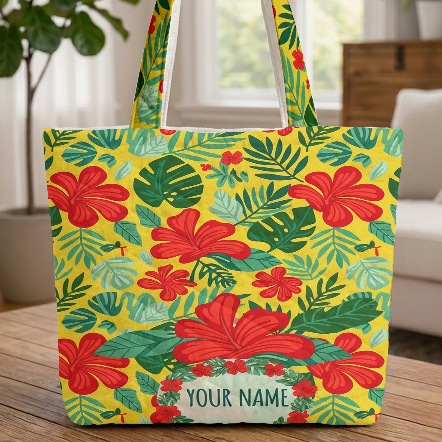 Tropical Botanical Flowers Leaves Floral Wreath - Everyday Carry Quilted Tote Bag - 1