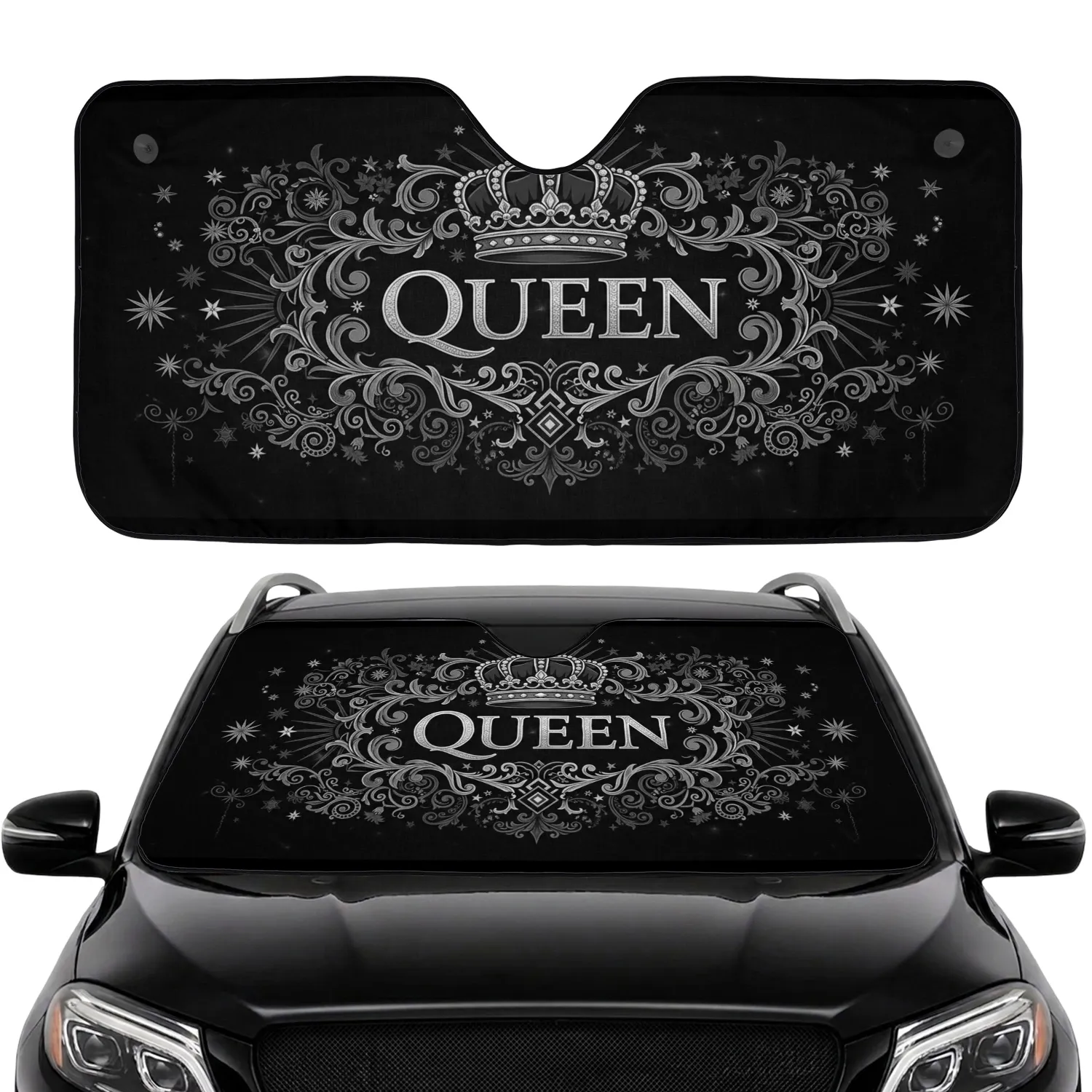 Ornate Jeweled Crown Queen Heraldic Baroque Scrollwork - Regal Luxury Lifestyle Gift Car Sunshade - 1
