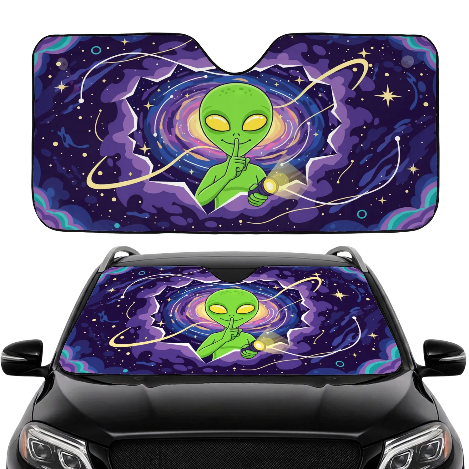 Friendly Green Alien Shhh Glowing Flashlight - Galaxy Rift Cosmic Space Explorer Gift Car Sunshade - 1