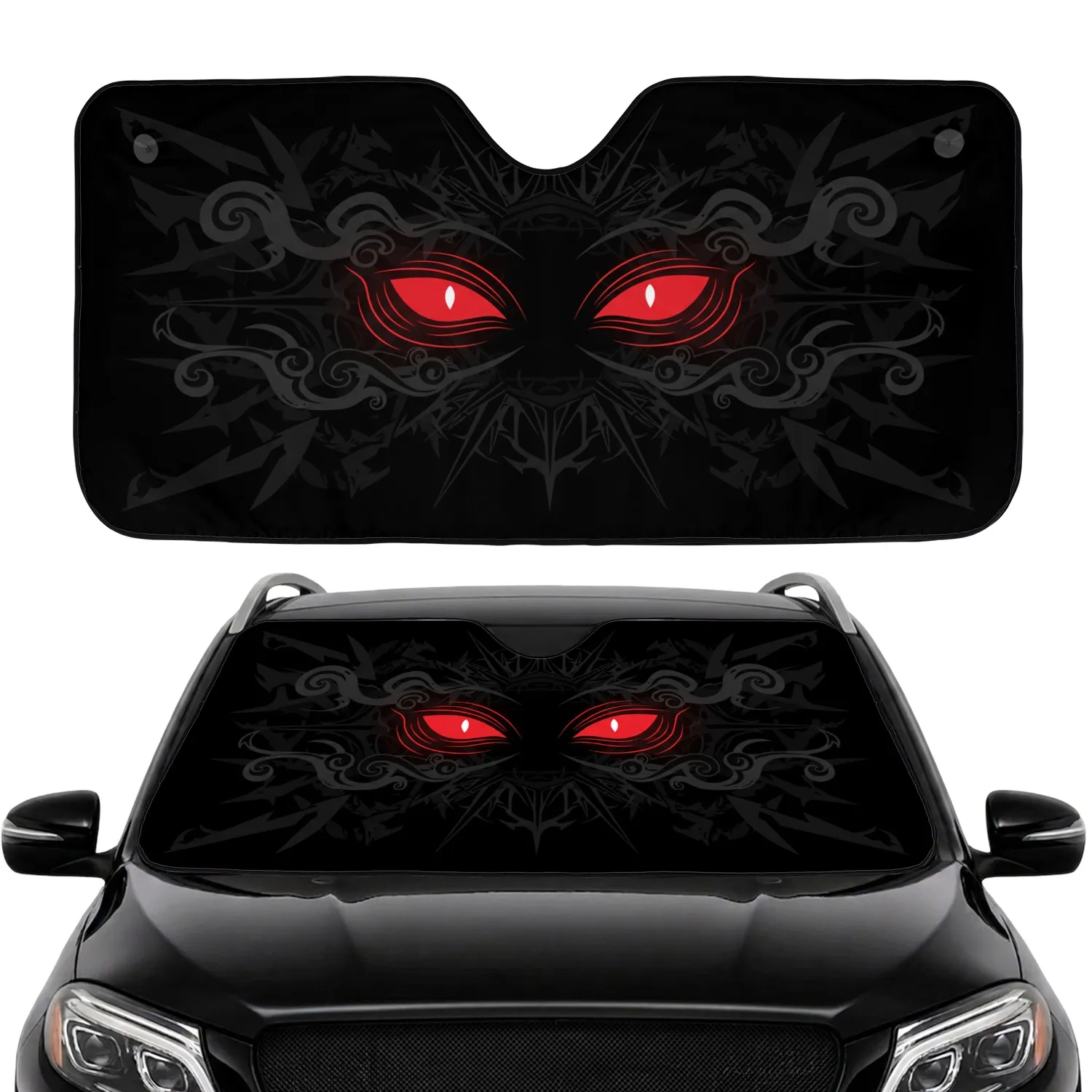 Glow Red Eyes Swirling Smoke Predatory Shapes Dark Energy - Fantasy Lover Gift Car Sunshade - 1