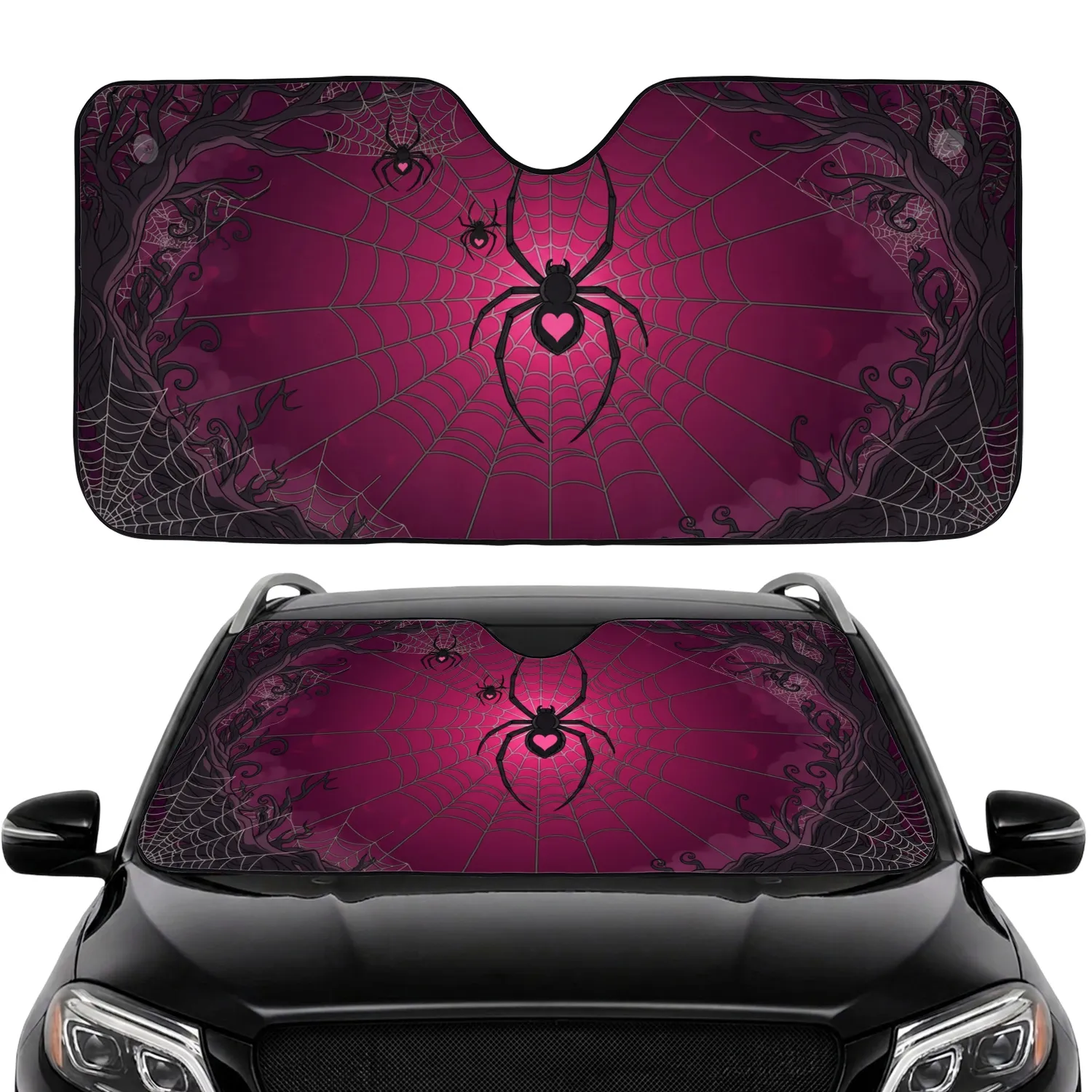 Black Spider Heart Web Dark Branches - Gothic Den Decor Gift Car Sunshade - 1