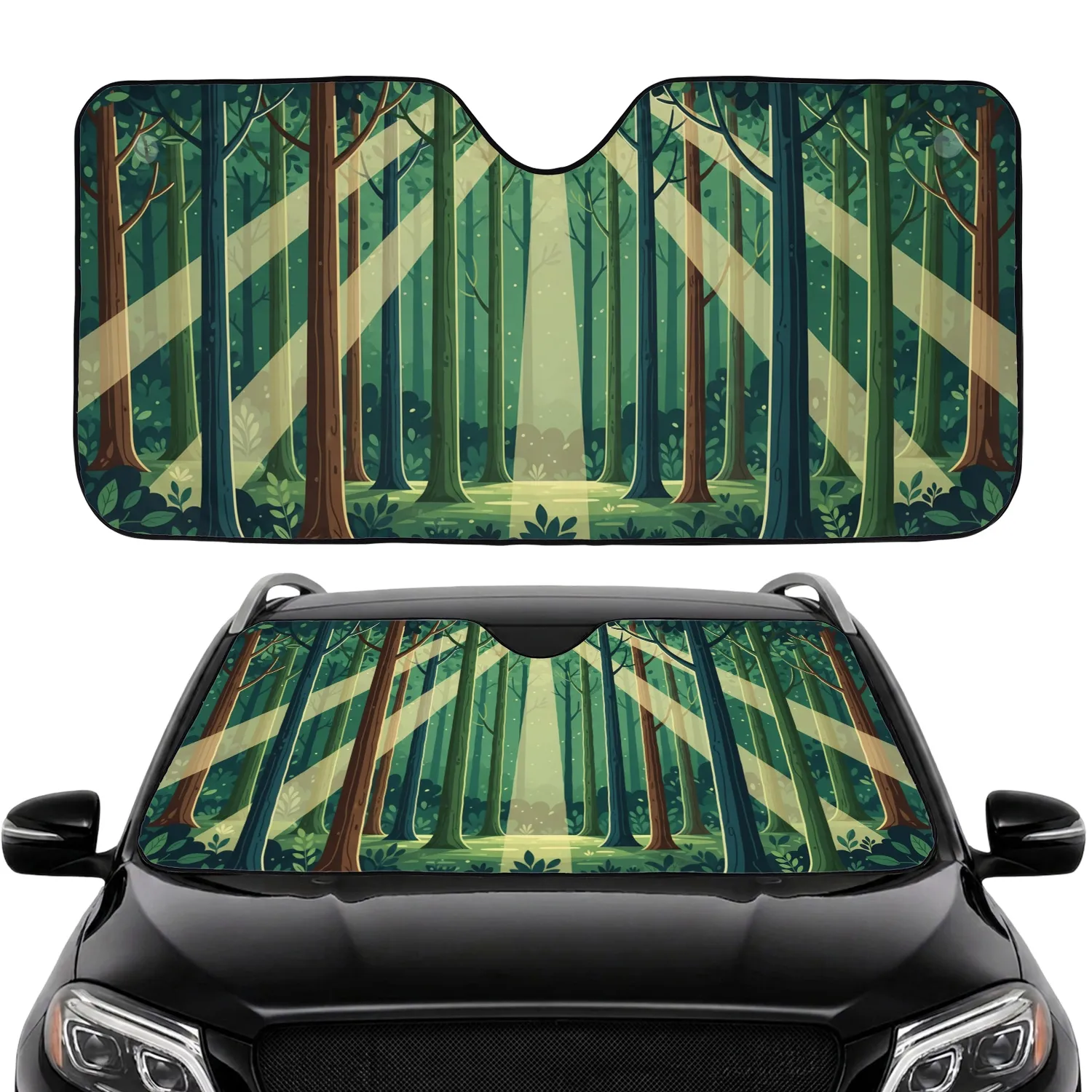 Mystical Forest Clearing Sunbeams Green Tree Foliage - Everyday Travel Gift Car Sunshade - 1