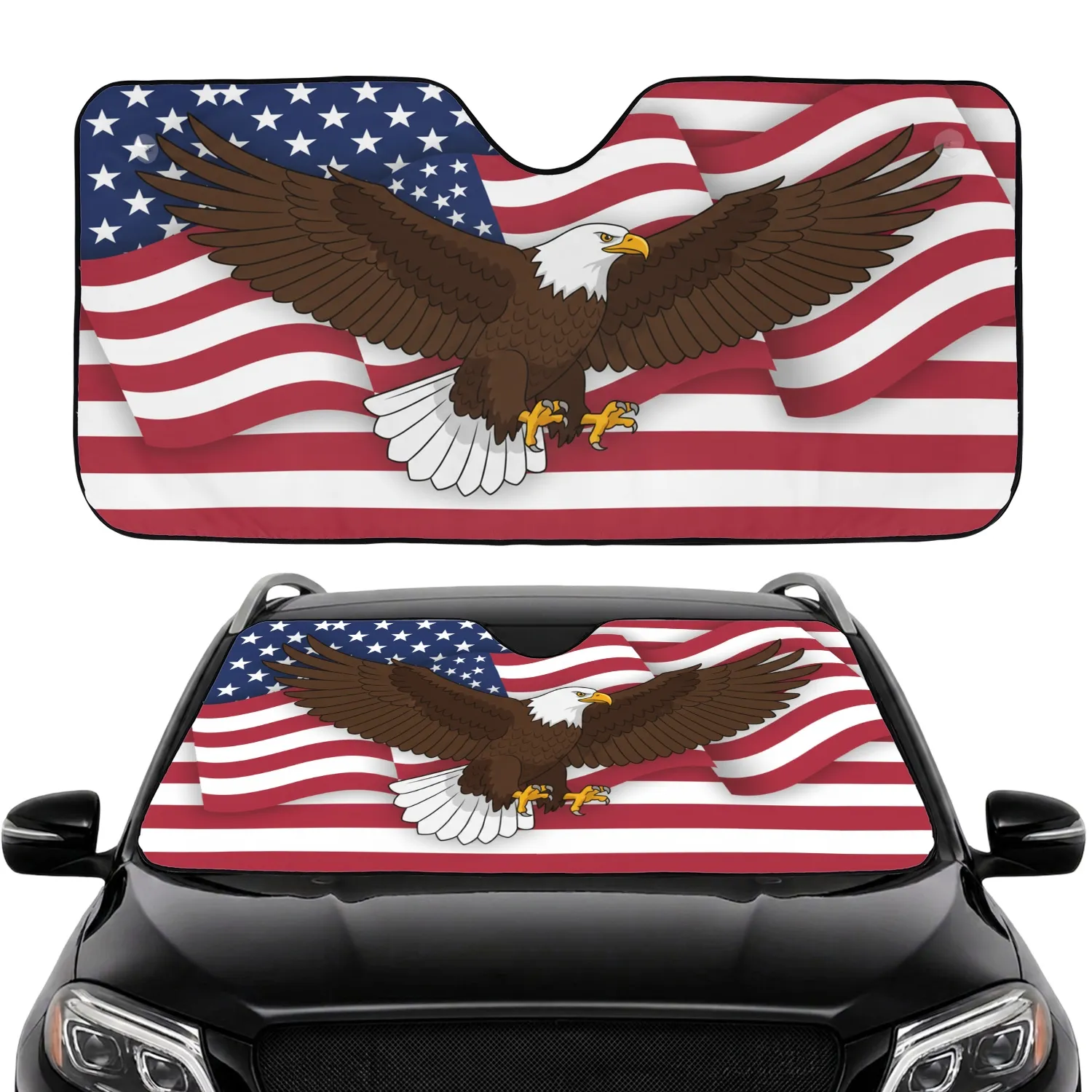 Bald Eagle American Flag Majestic Flight - Independence Day Gift for Proud Americans Car Sunshade - 1