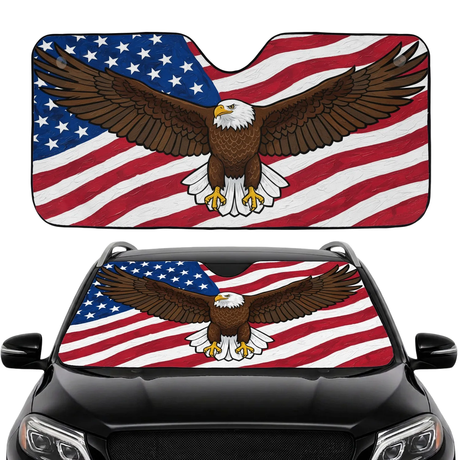 Bald Eagle American Flag Independence Day Patriotic Car Accessory for Veterans Car Sunshade - 1