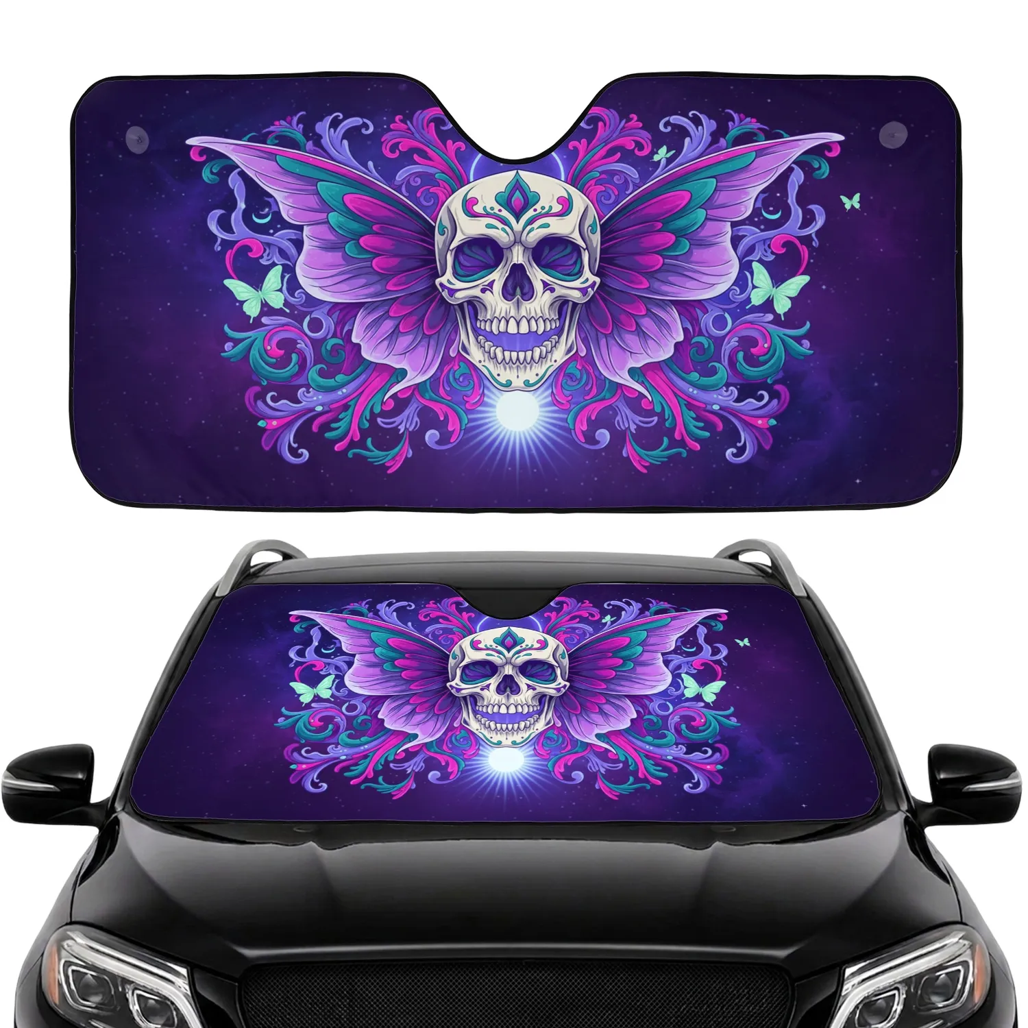 Mystical Skull Butterfly Orb Cosmic Nebula - Gothic Fantasy Home Decor Gift Car Sunshade - 1