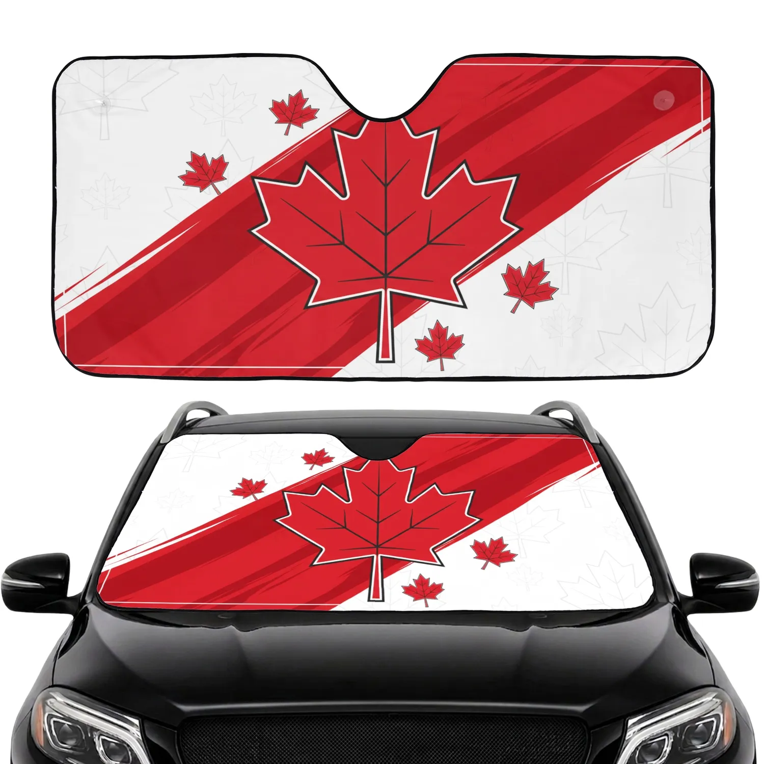 Canadian Maple Leaf Watermark Background Crimson White - Canadian Heritage Gift for Canadians Car Sunshade - 1