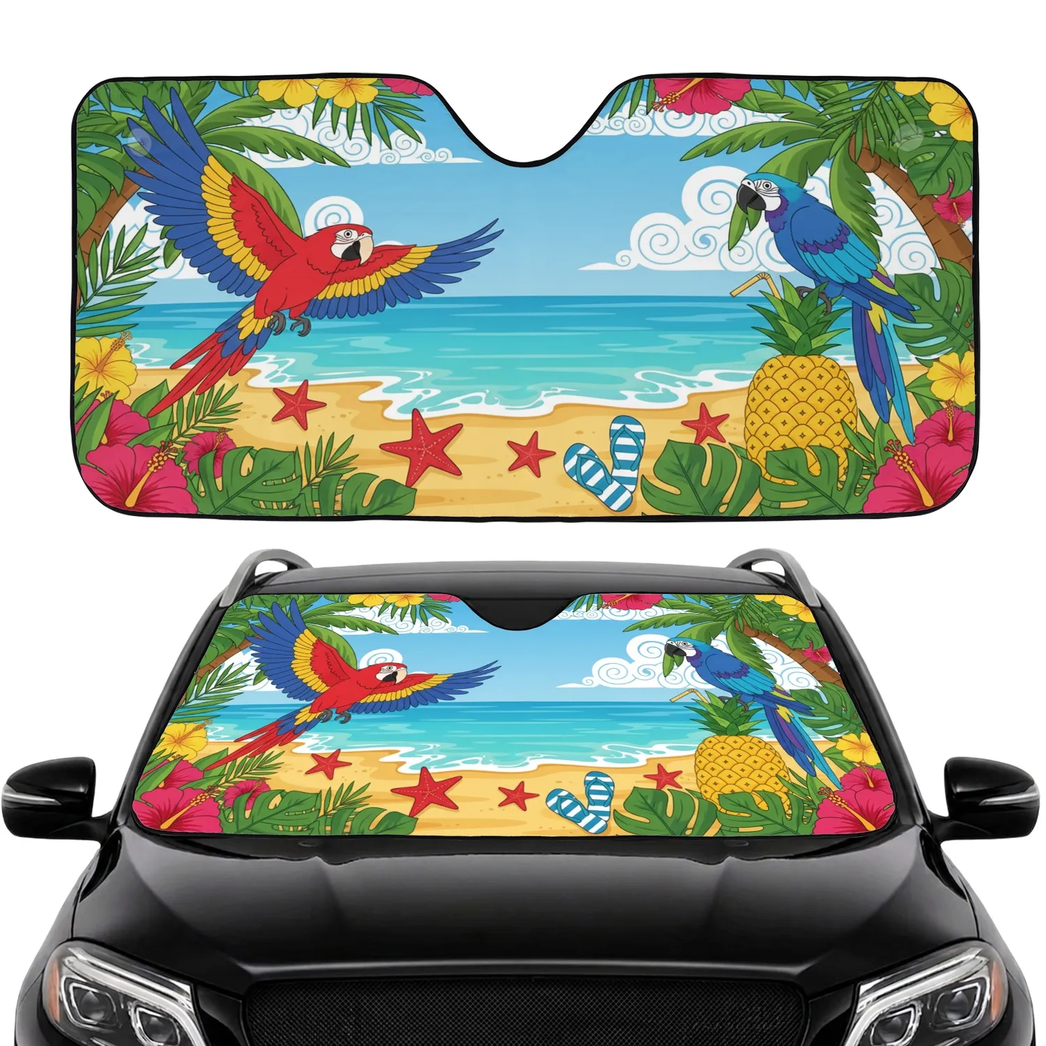 Red Macaw Blue Macaw Tropical Beach - Travel Essentials Wildlife Lover Gift Car Sunshade - 1