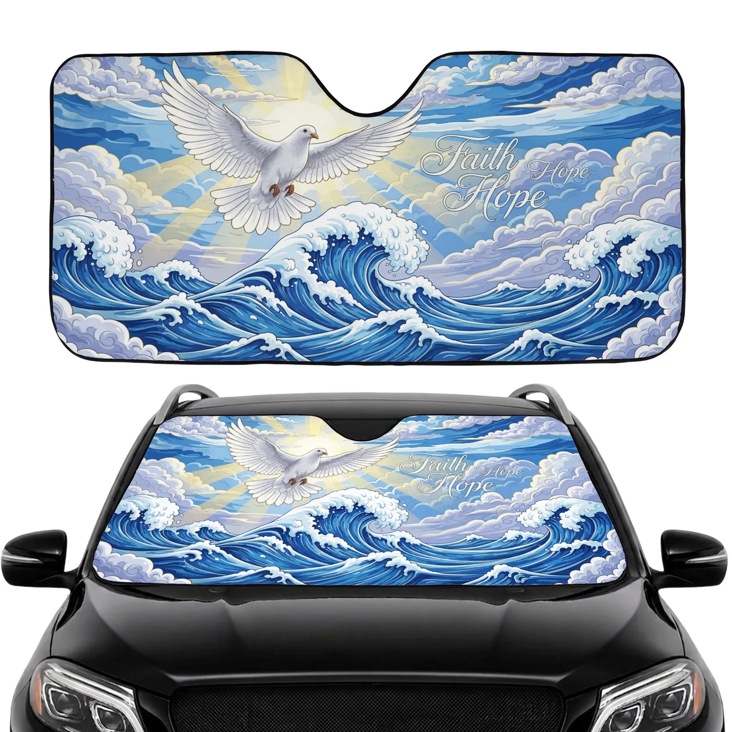 White Dove Faith Hope Ocean Sky - Peaceful Radiant Inspirational Gift Car Sunshade - 1