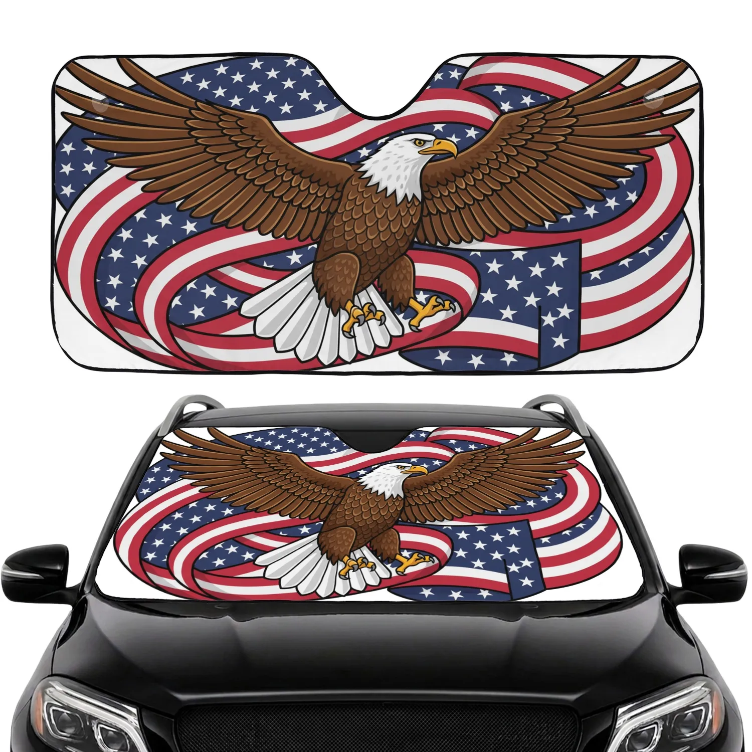 USA Bald Eagle Waving American Flag Patriotic Celebration Gift for Veterans Car Sunshade - 1