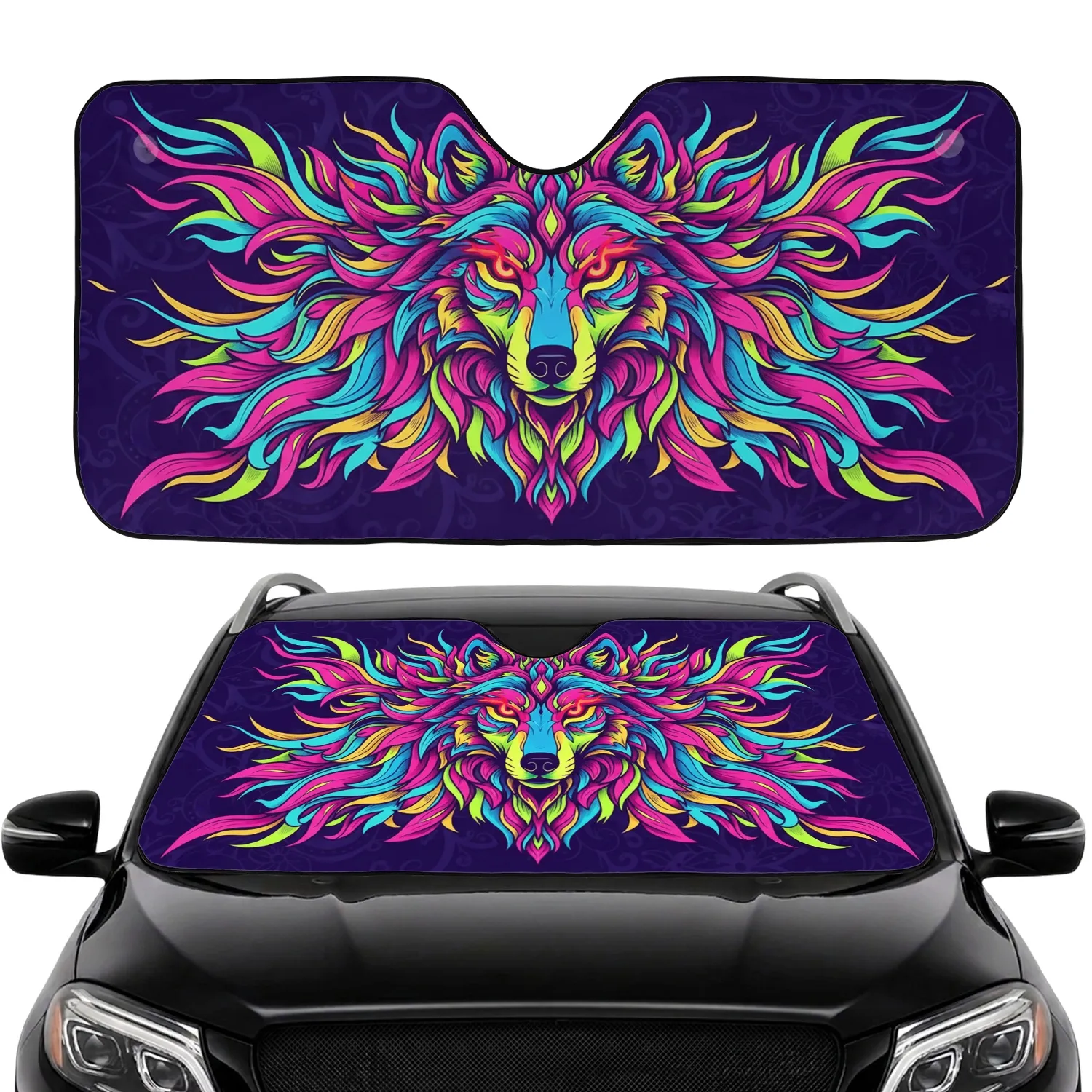 Cosmic Big Cat Red Eyes Multi-Hued Fur Eruption - Wildlife Lover Gift Car Sunshade - 1