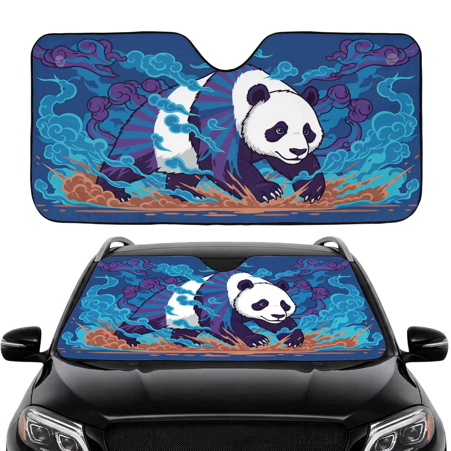 Panda Blue Purple Smoke Dust - Wildlife Lover Car Decor Gift Car Sunshade - 1