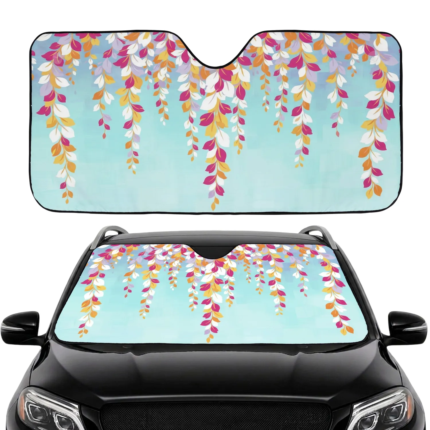 Multi-Colored Abstract Petal Cascades Floral Curtain - Home Decor Gift Car Sunshade - 1