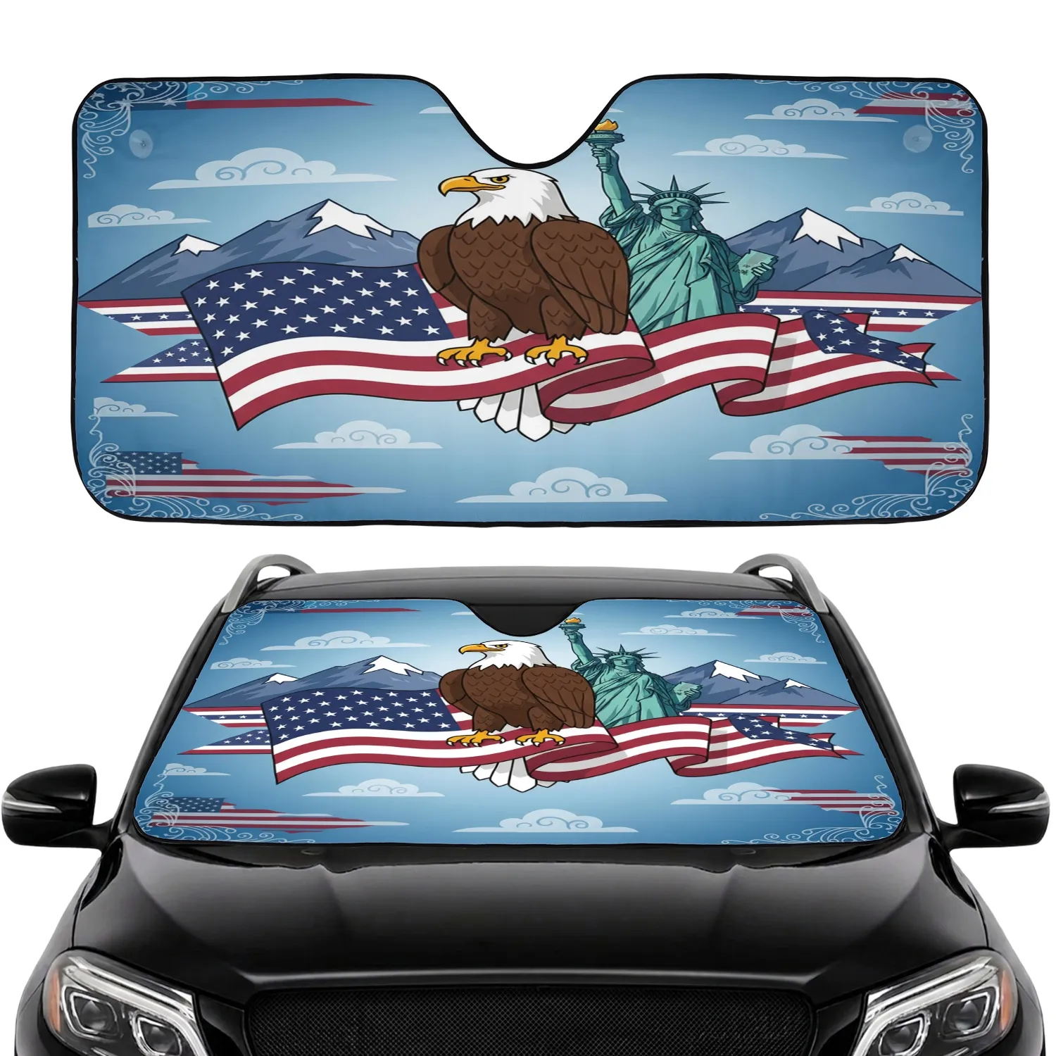 Bald Eagle American Flag - Independence Day Gift for Veterans Car Sunshade - 1