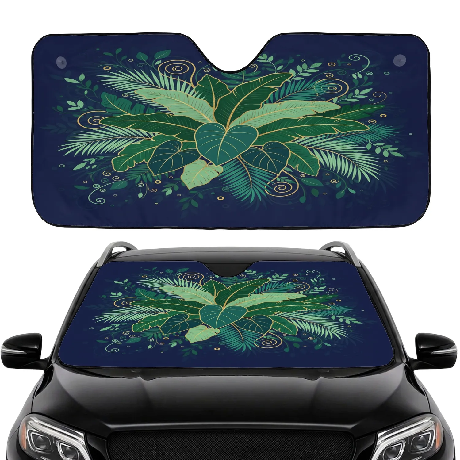 Midnight Blue Tropical Botanical Foliage - Everyday Car Essential Gift Car Sunshade - 1