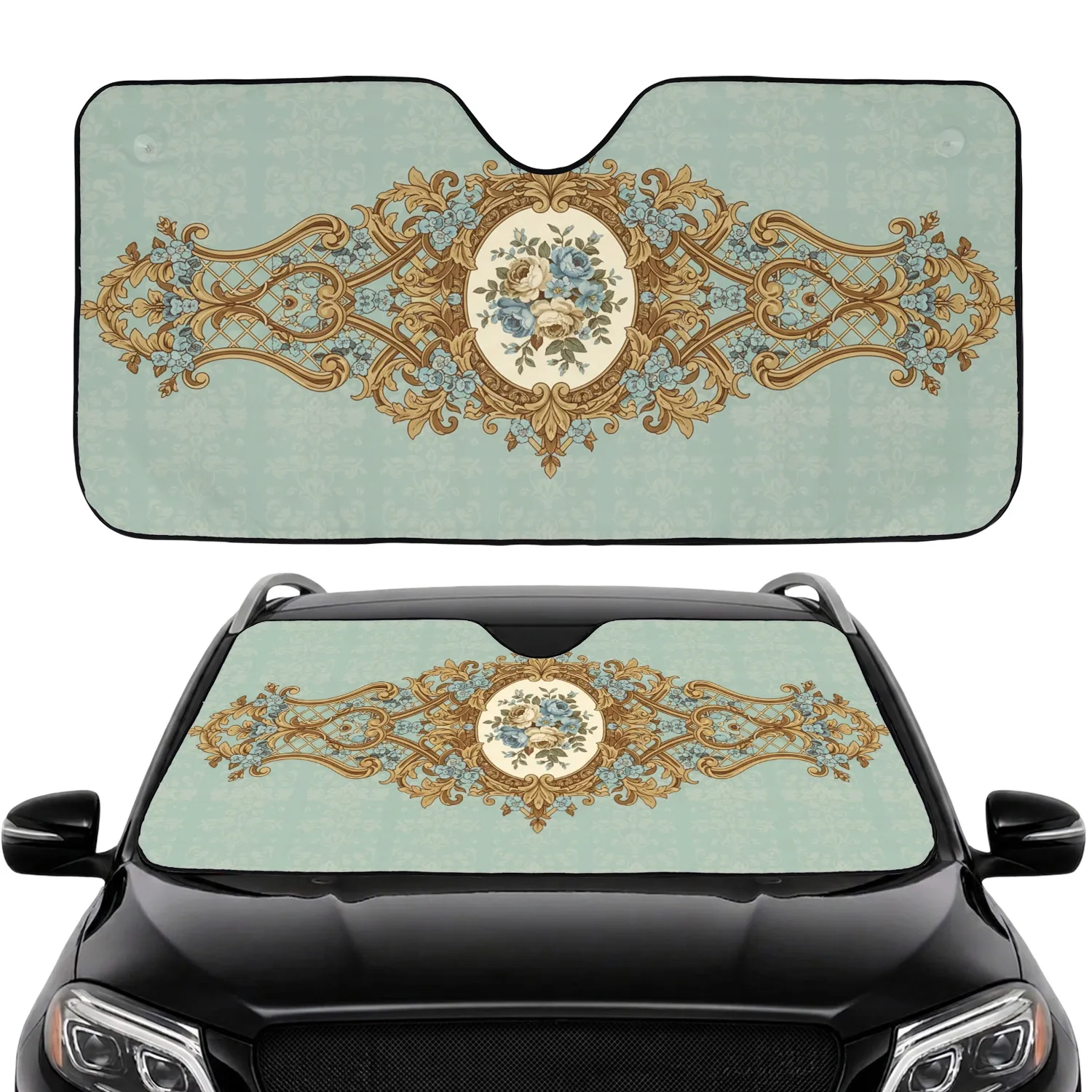 Rococo Scrollwork Rose Medallion Acanthus Leaves - Home Decor Gift Car Sunshade - 1