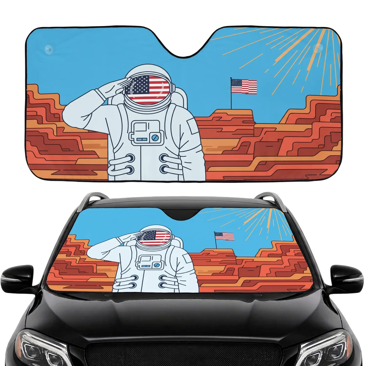 Astronaut American Flag Salute Canyon - American Heritage Space Lover Gift Car Sunshade - 1