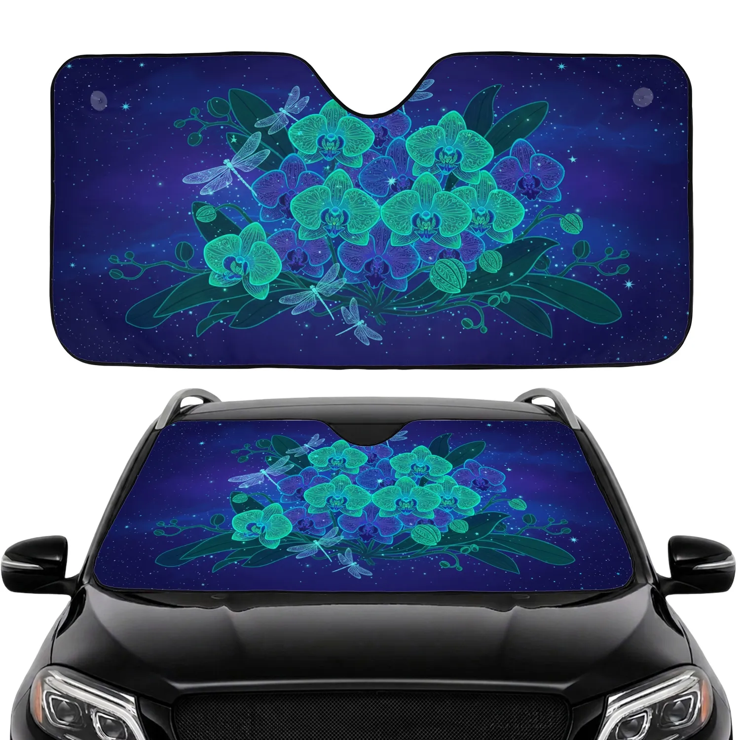 Phalaenopsis Orchid Dragonflies Cosmic Sky - Home Decor Gift for Plant Lovers Car Sunshade - 1