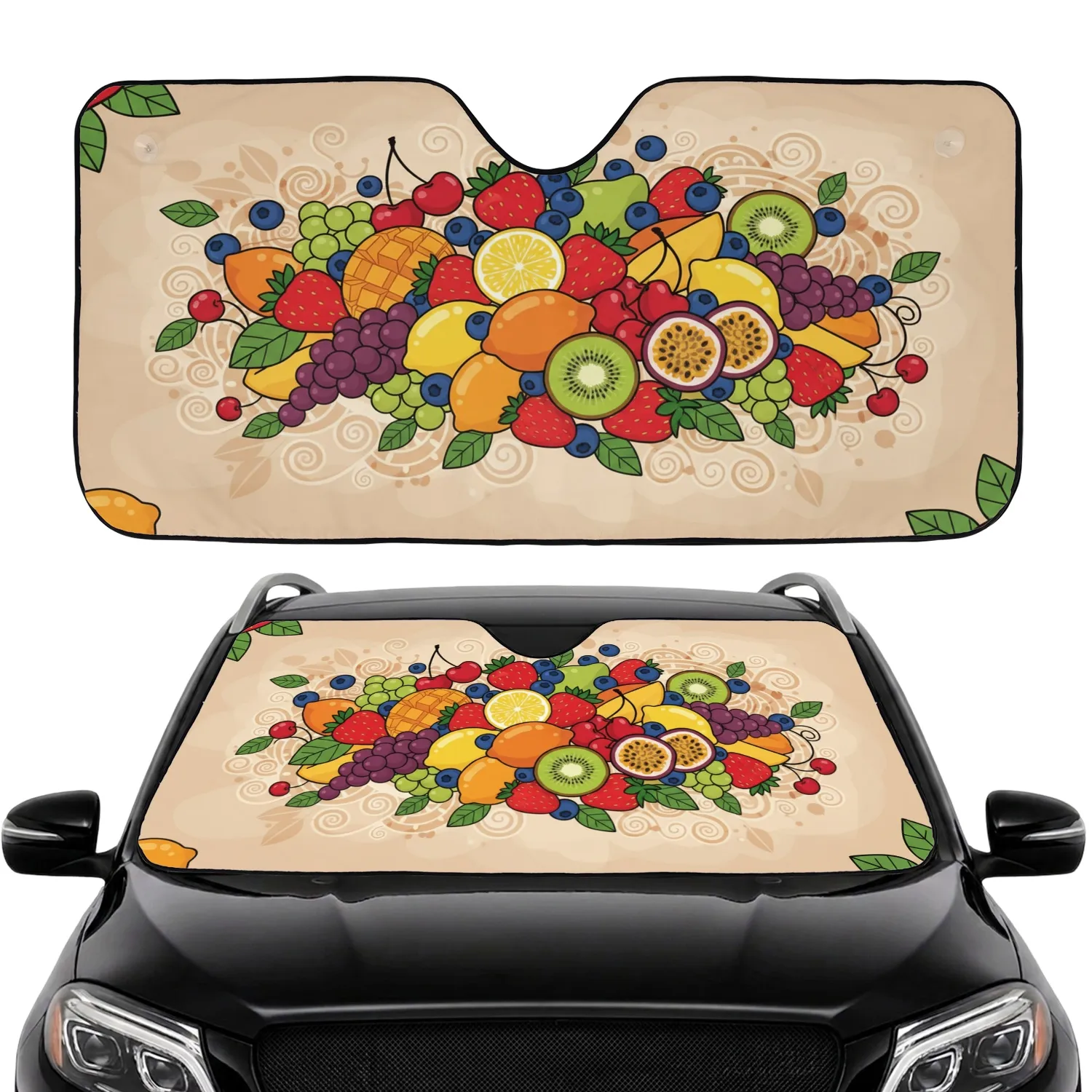 Vibrant Fresh Fruit Medley Strawberries Blueberries Grapes Lemons - Everyday Lifestyle Gift Car Sunshade - 1