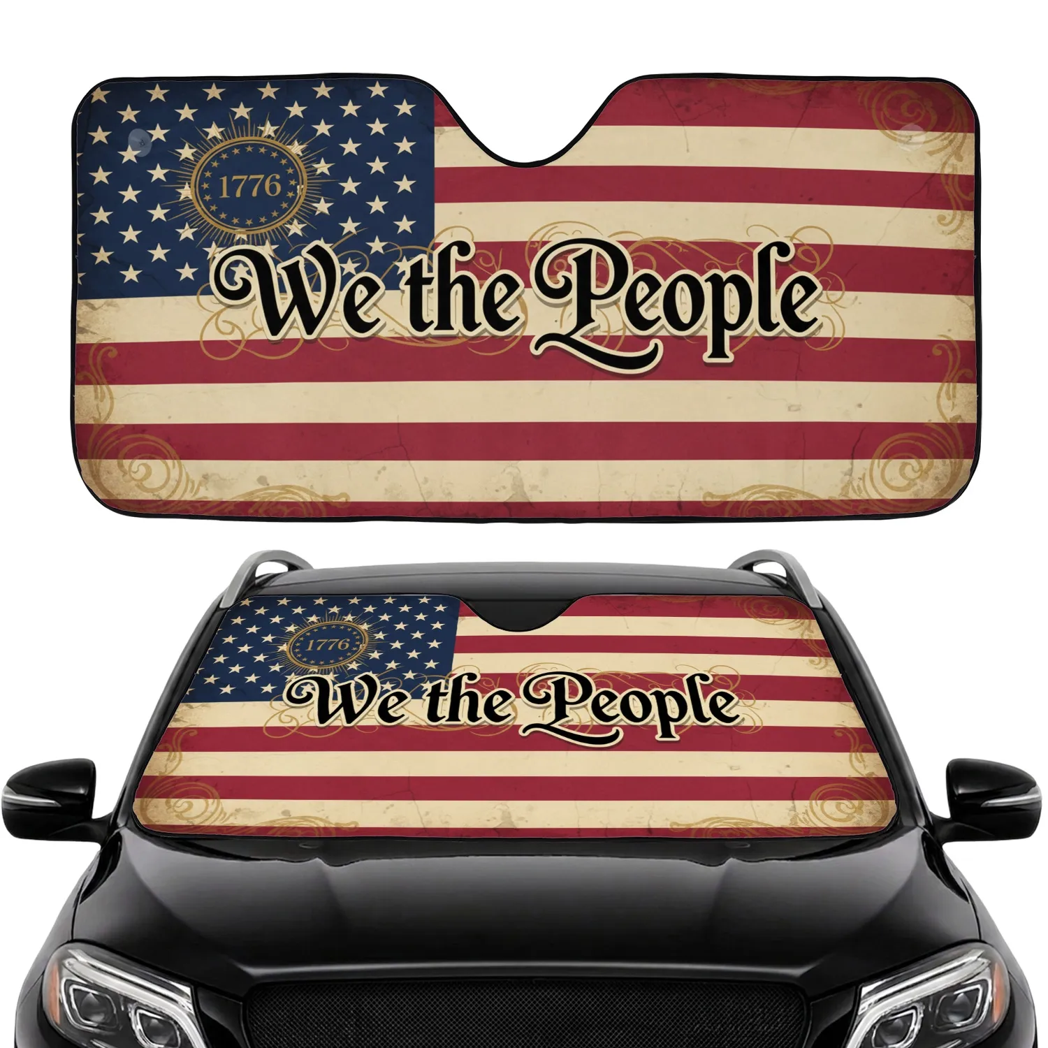 We the People Vintage American Flag 1776 Stars - USA 250th Anniversary for Veterans Car Sunshade - 1
