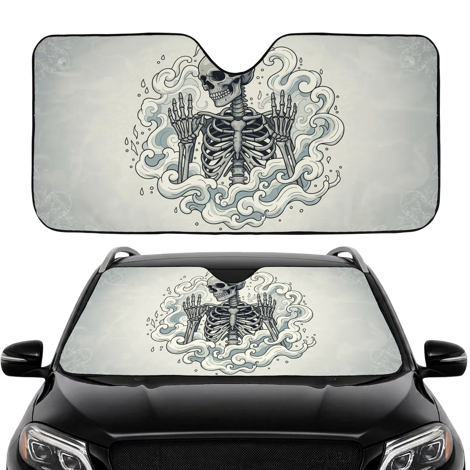 Gothic Skeleton Skull Bony Hands Transparent Surface Ethereal Mist - Eerie Lifestyle Gift Car Sunshade - 1