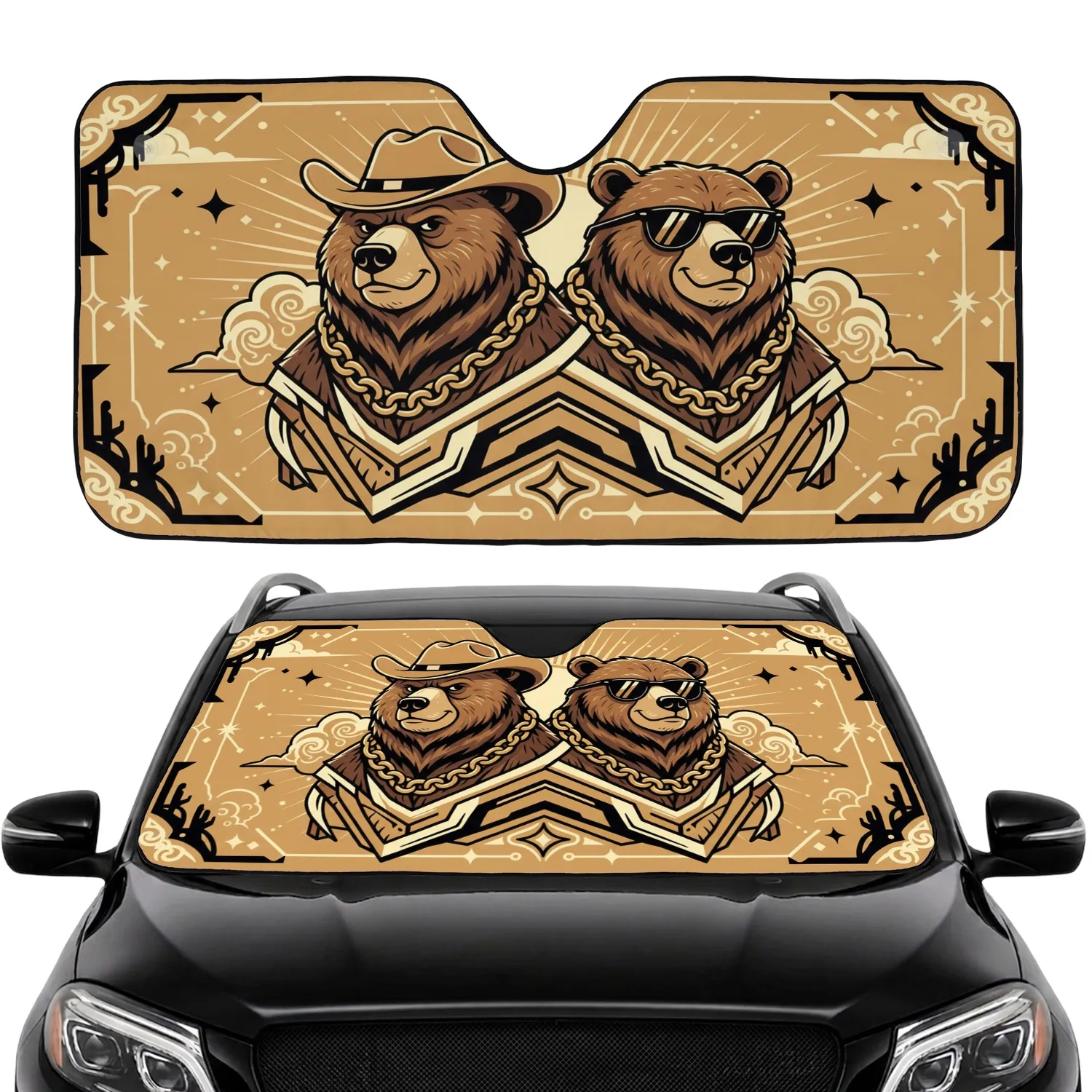 Grizzly Bears Cowboy Sunglasses Gold Chain - Everyday Car Accessory Car Sunshade - 1