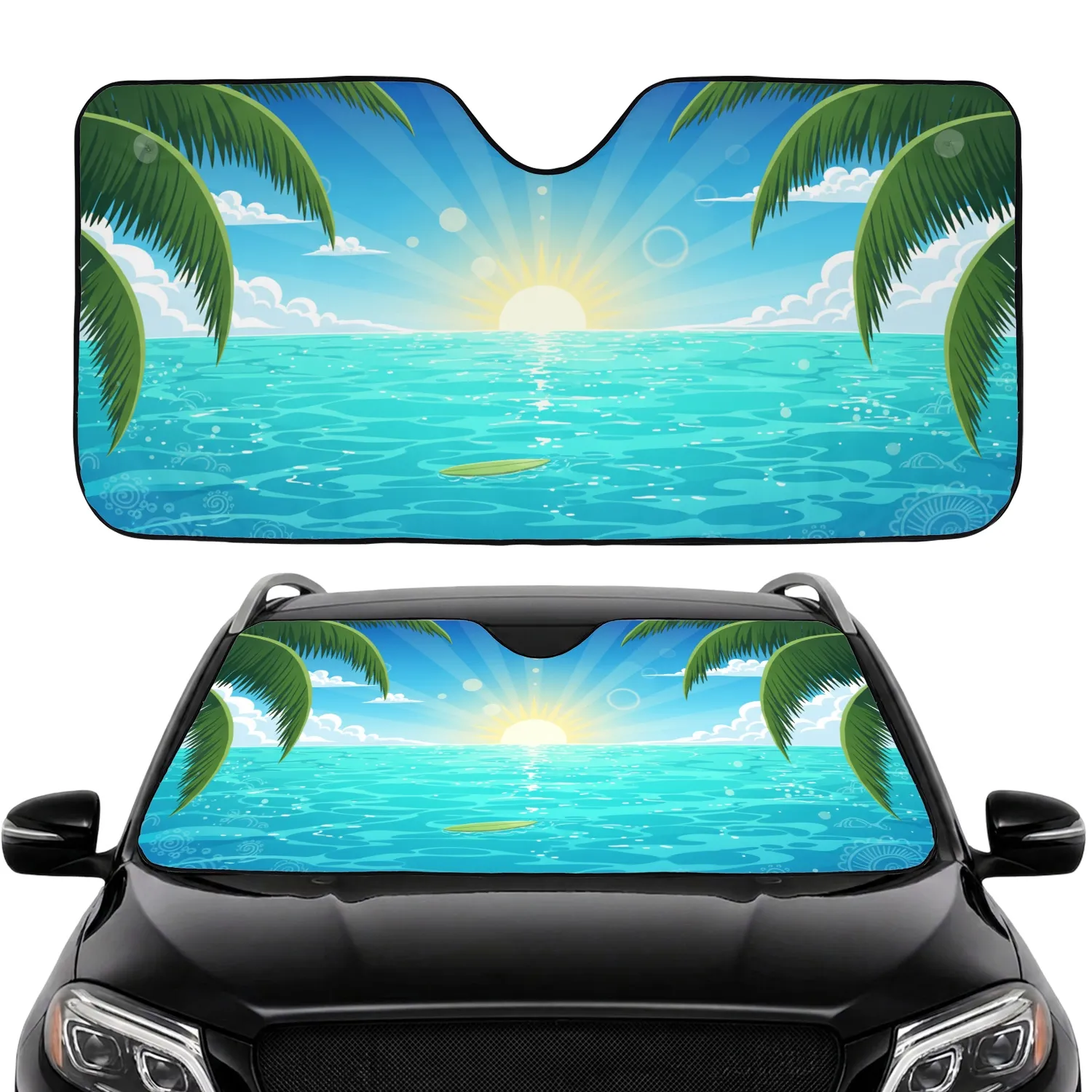 Tropical Ocean Sun Surfboard Palm - Beach Lover Gift Car Sunshade - 1