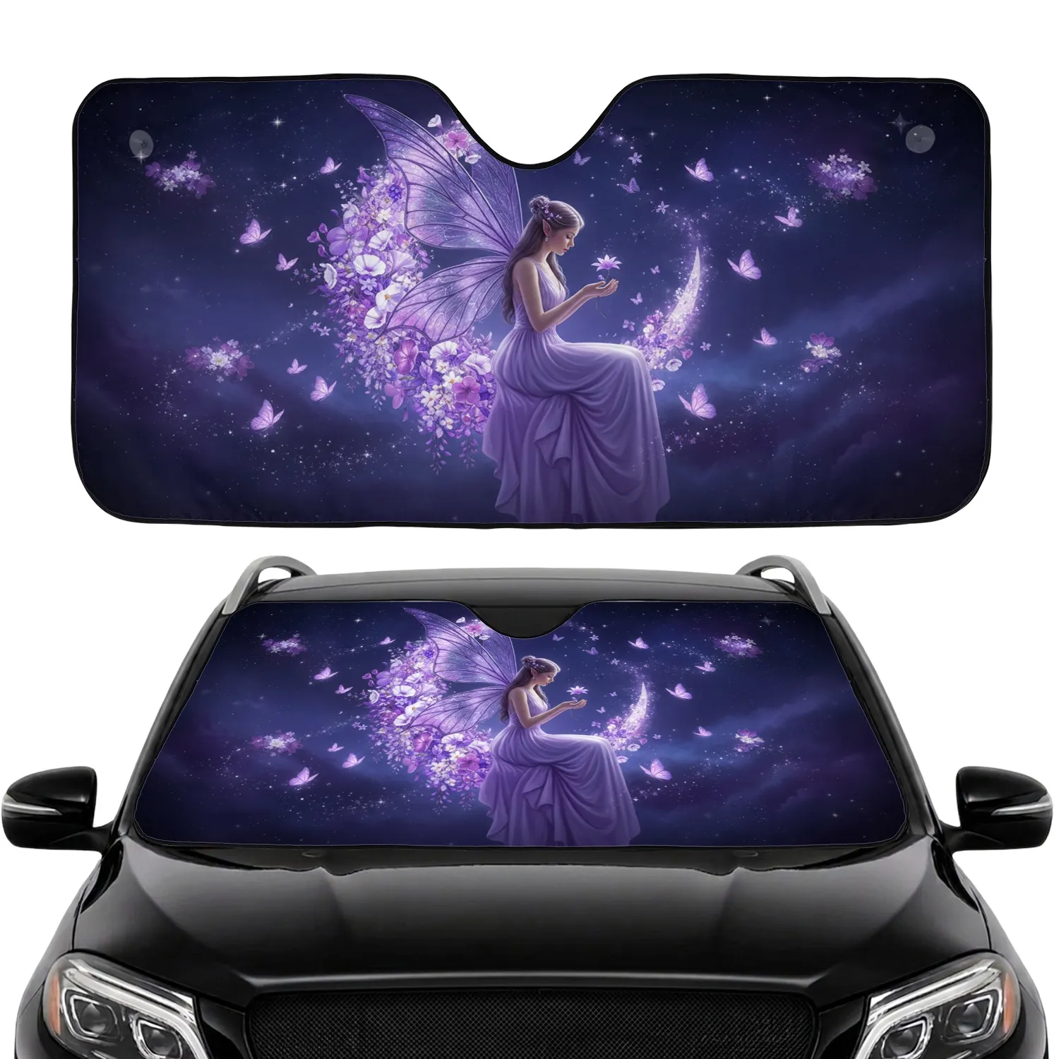 Ethereal Fairy Crescent Moon Butterflies - Celestial Fantasy Lover Gift Car Sunshade - 1