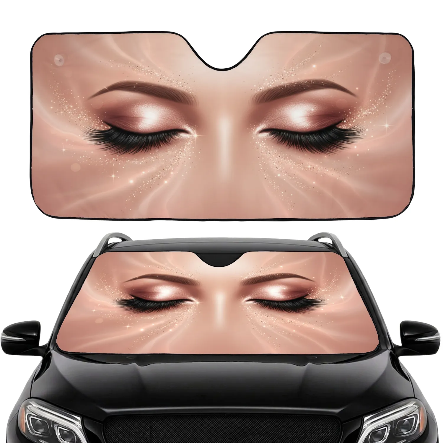 Rose Gold Eyes Long Eyelashes Shimmering Glitter - Beauty Lover Gift Car Sunshade - 1