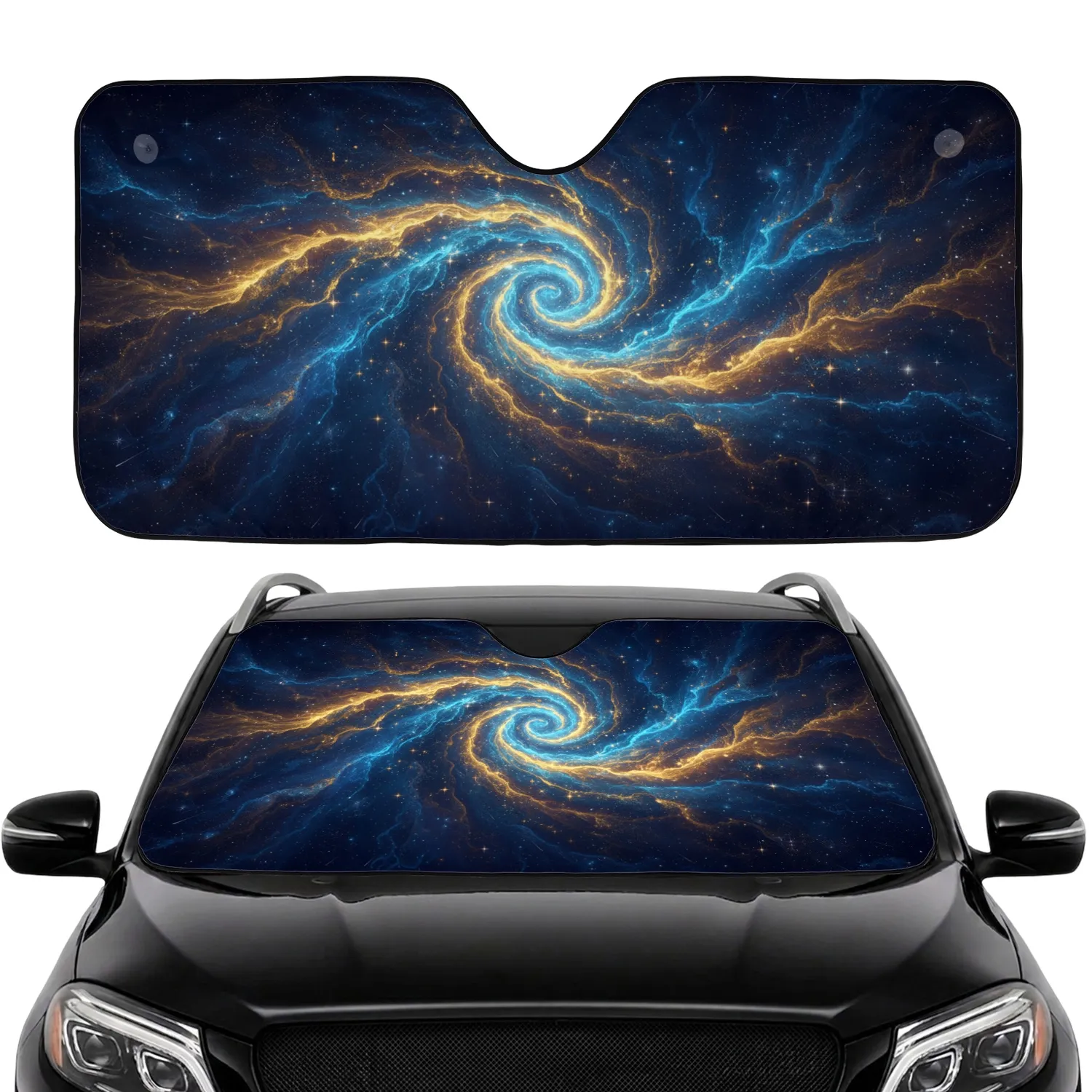 Celestial Cosmic Nebula Golden Stars Luminous Clouds - Home Decor Gift Car Sunshade - 1